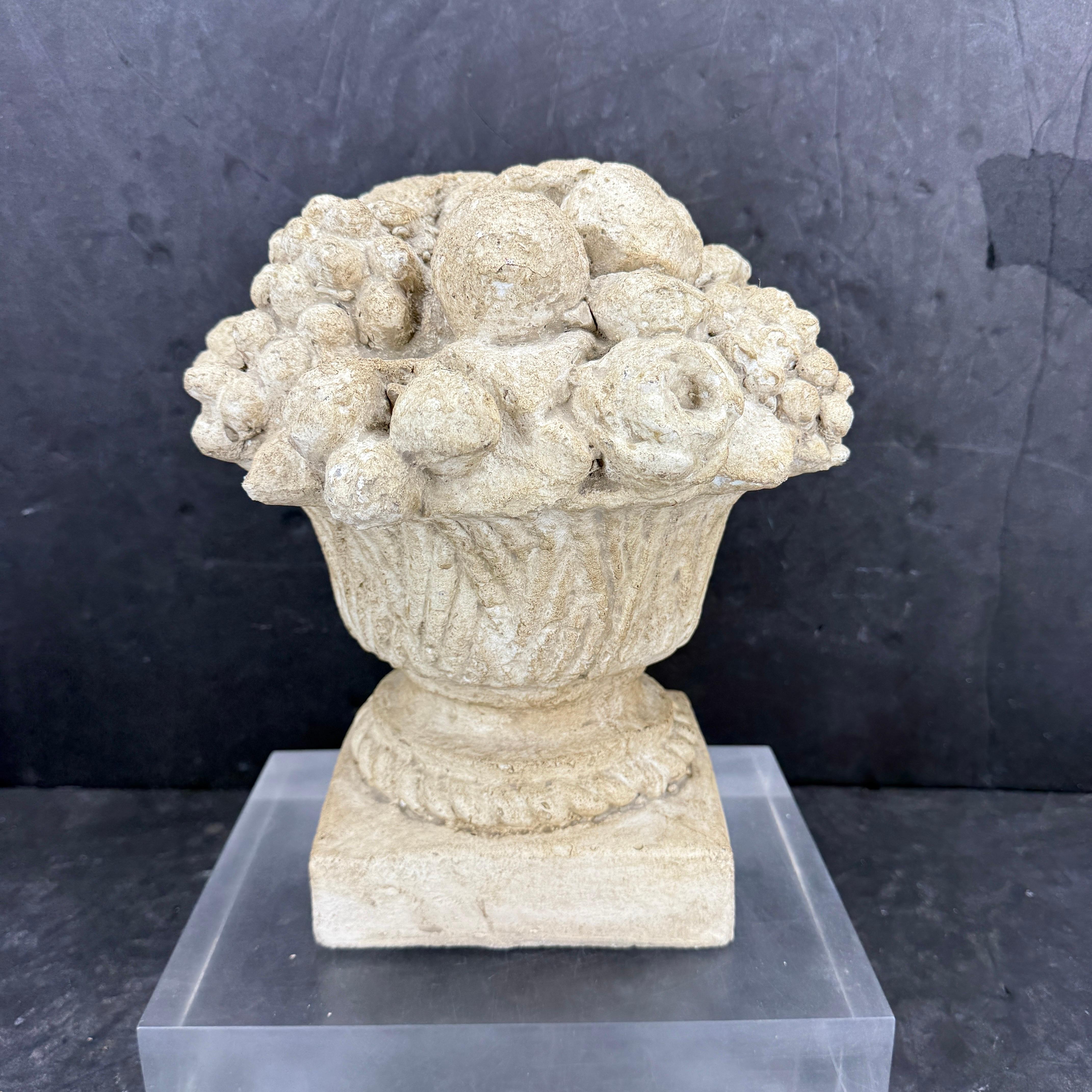 20th Century Large French Concrete Compote Garden Topiary with Flowers For Sale