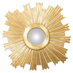 Großer französischer Contemporary-Giltwood-Spiegel mit konvexem Sonnenschliff und Strahlenbündel