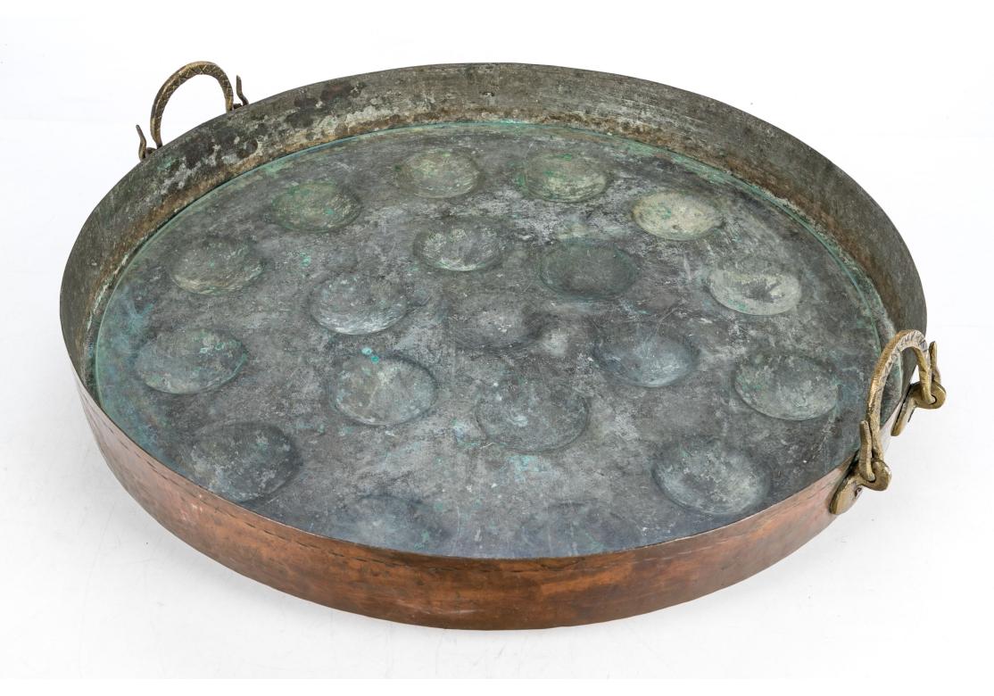 Large French Copper & Brass Egg Or Escargot Handled Poaching Pan In Fair Condition For Sale In Bridgeport, CT