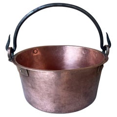 Grande calderone francese in rame con manico in ferro, XIX secolo circa