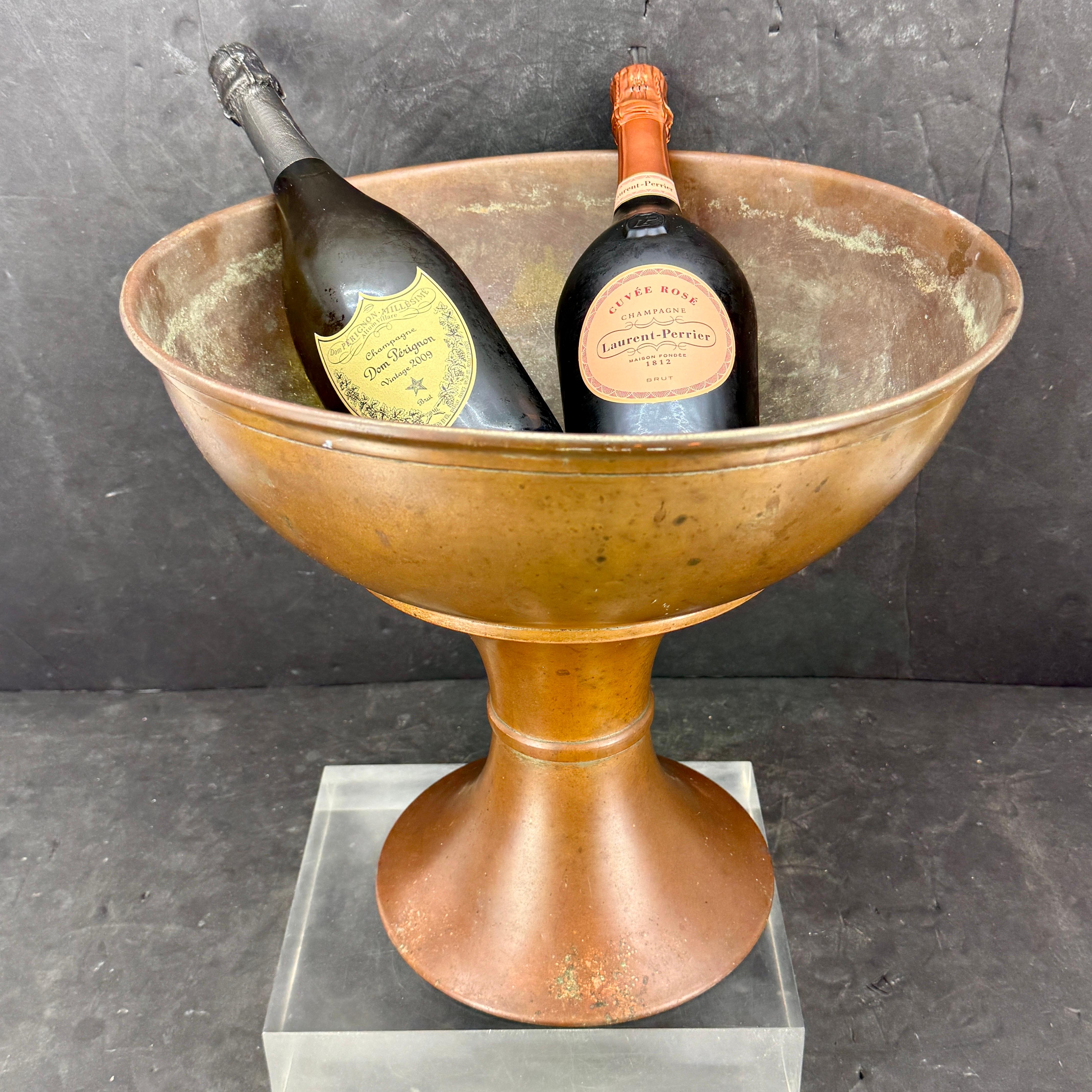 Large French Copper Footed Wine Champagne Cooler Bucket For Sale 4