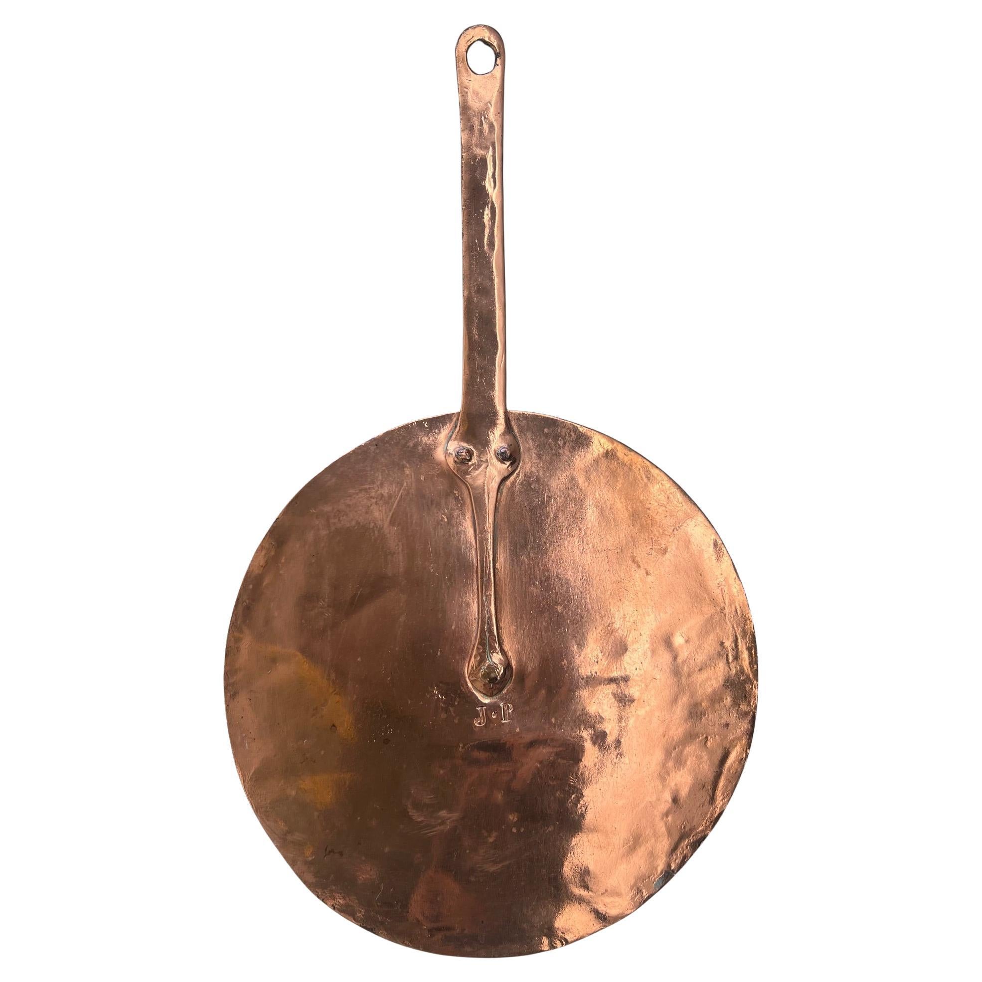 Large French Copper Lid with Stamped Initials, C 1890's For Sale