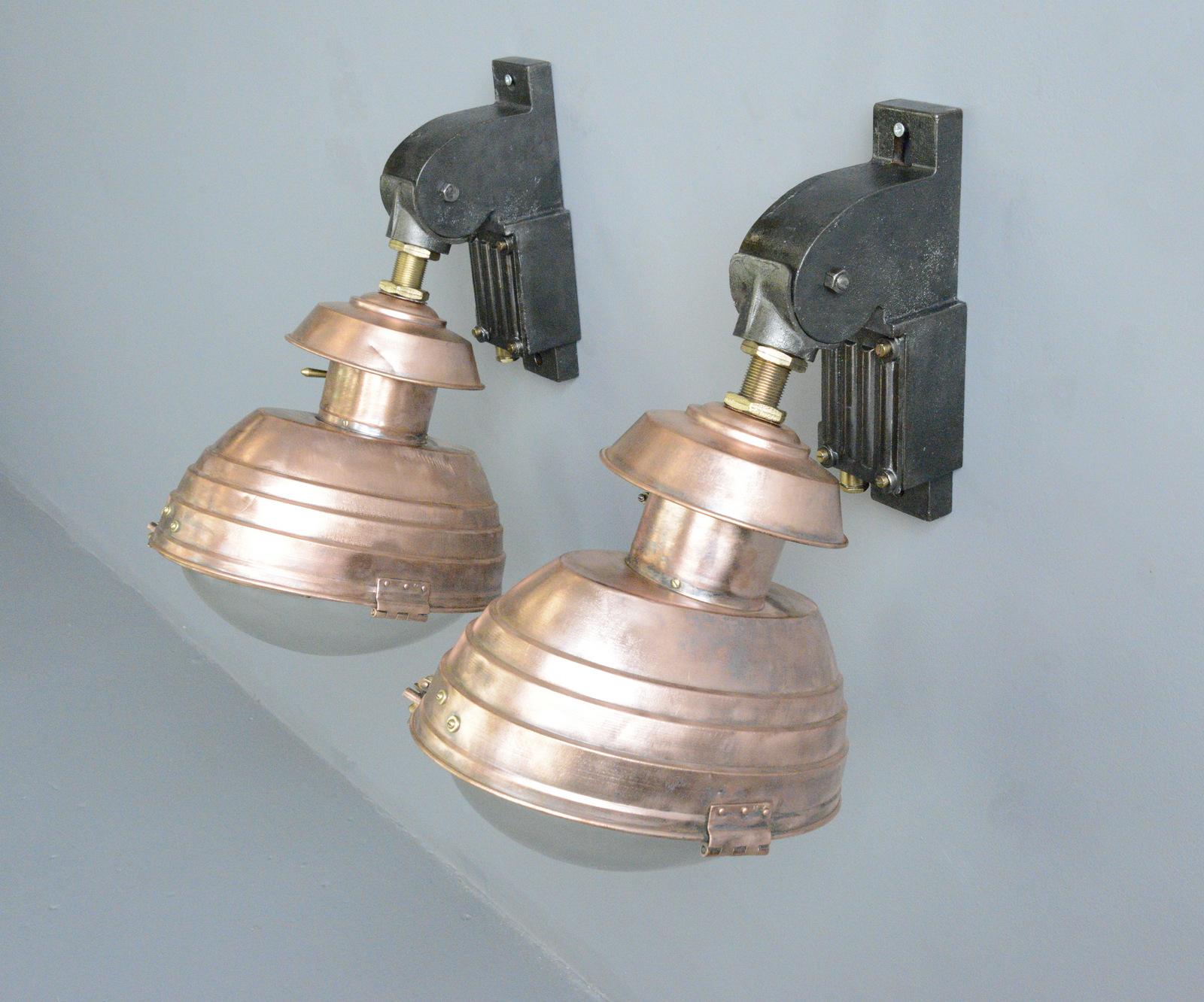 Large French Copper Wall Lights, Circa 1920s 3