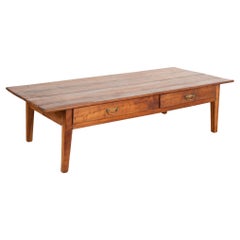 Antique Large French Country Cherry Wood Coffee Table, circa 1820-40