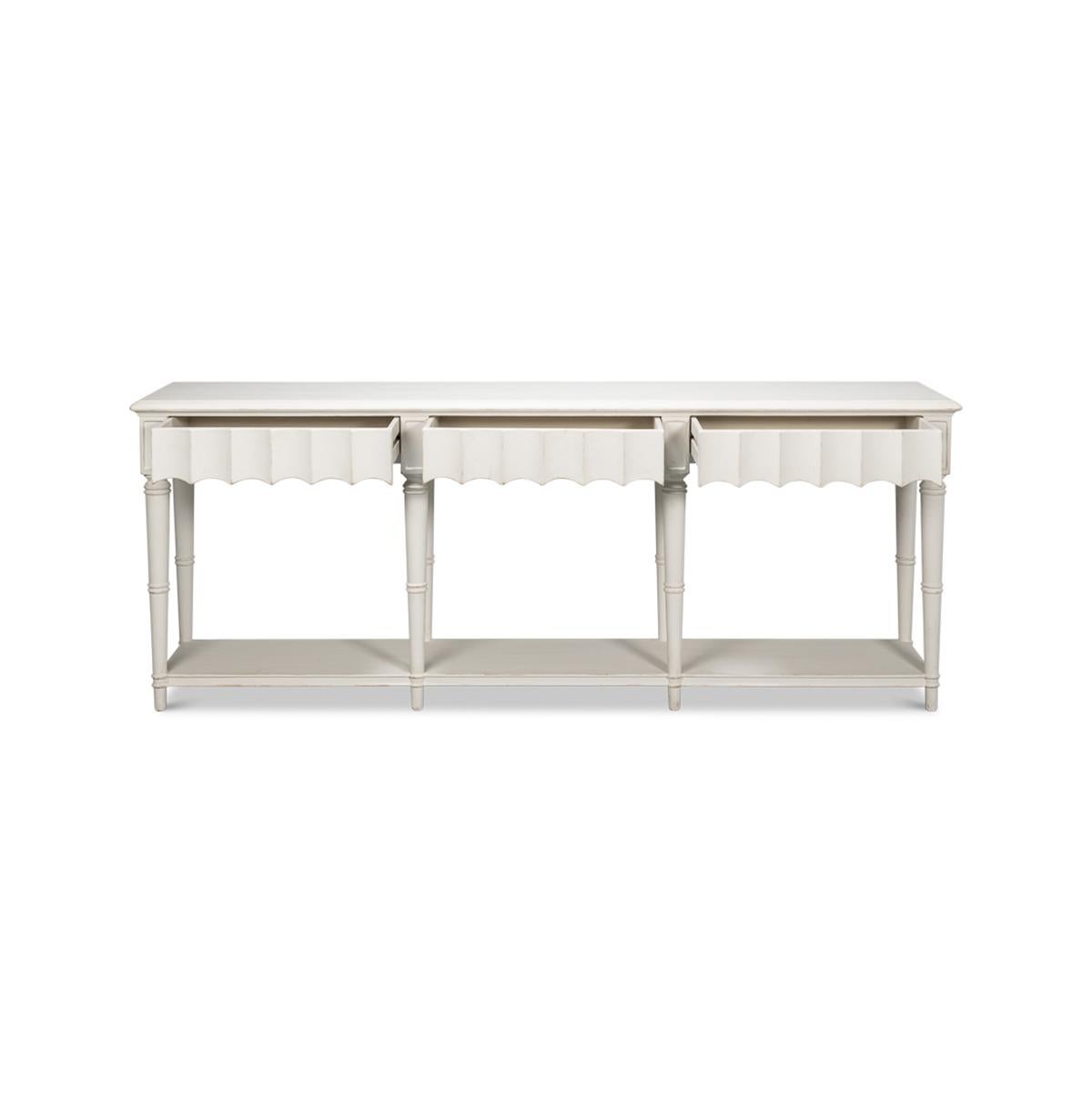 French Provincial Large French Country Console Table, Antique White For Sale