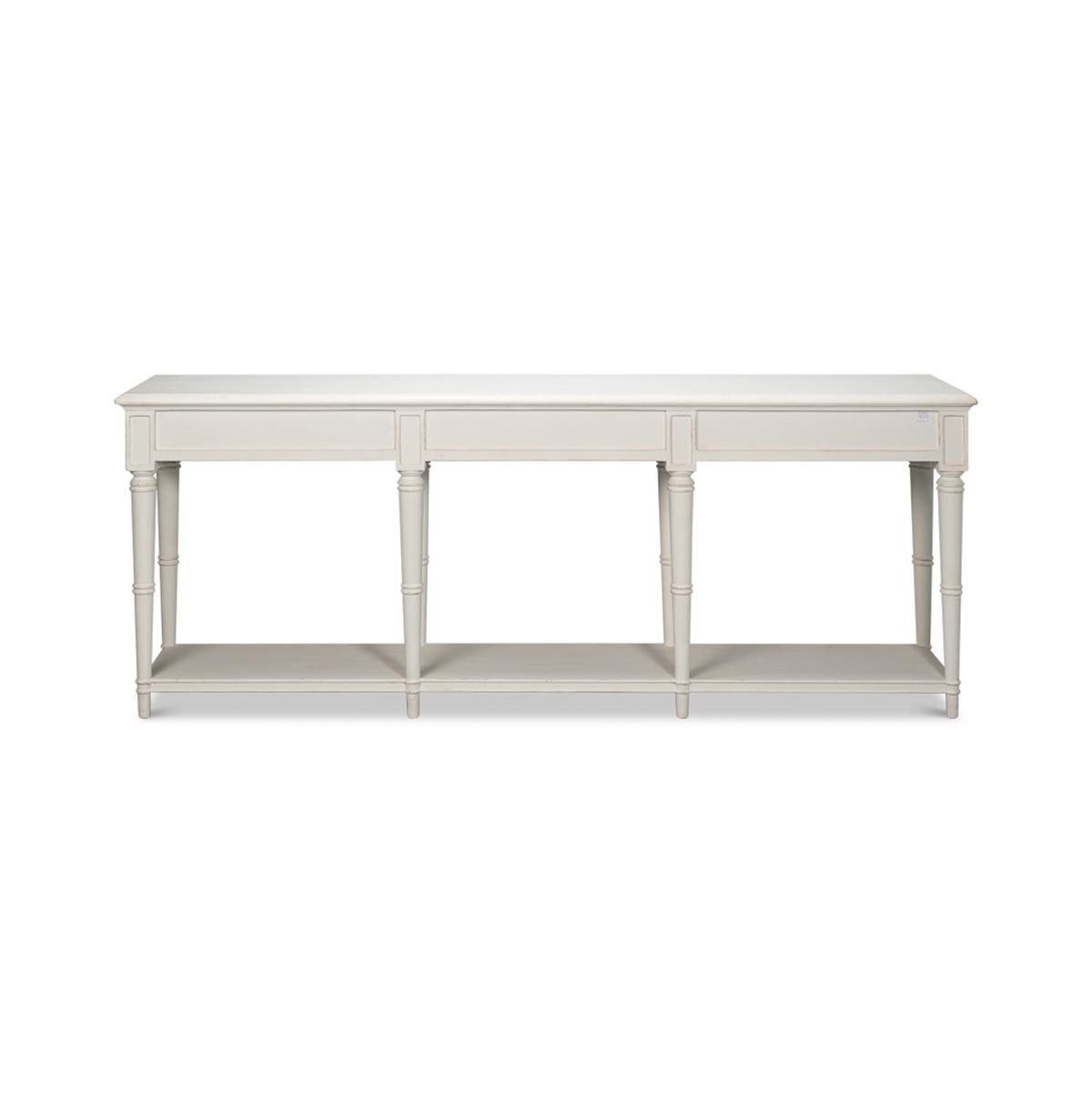 Contemporary Large French Country Console Table, Antique White For Sale