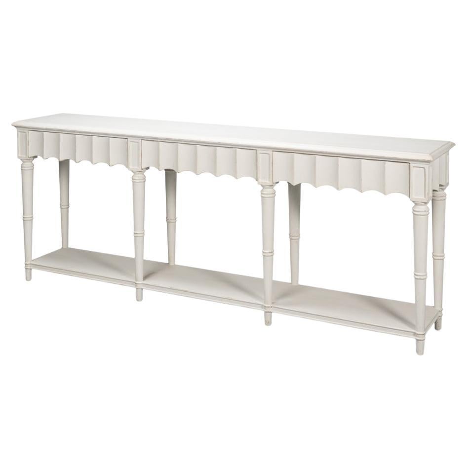 Large French Country Console Table, Antique White For Sale