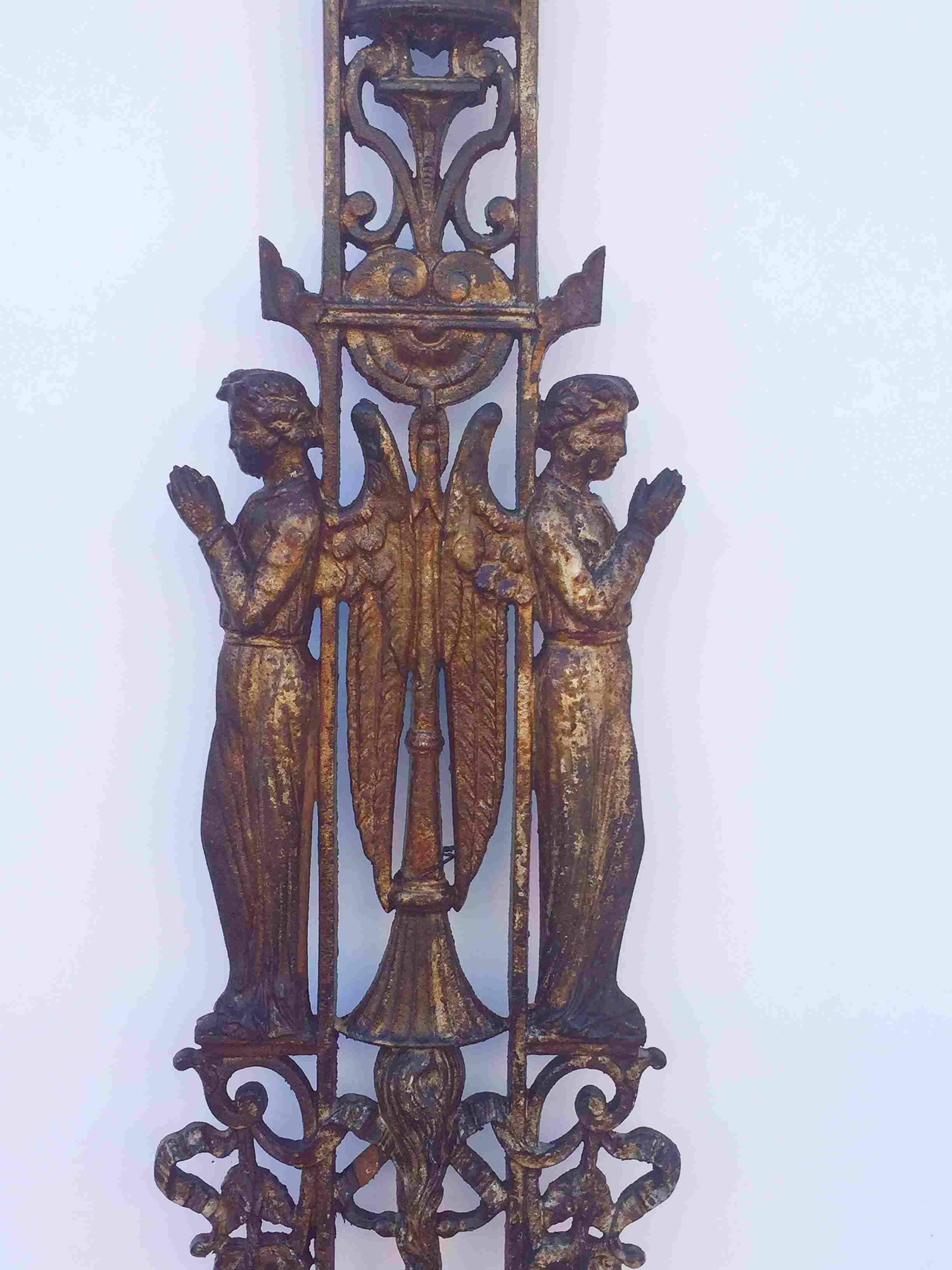 Large French Crucifix or Cross with Madonna and Angels of Cast Iron 4