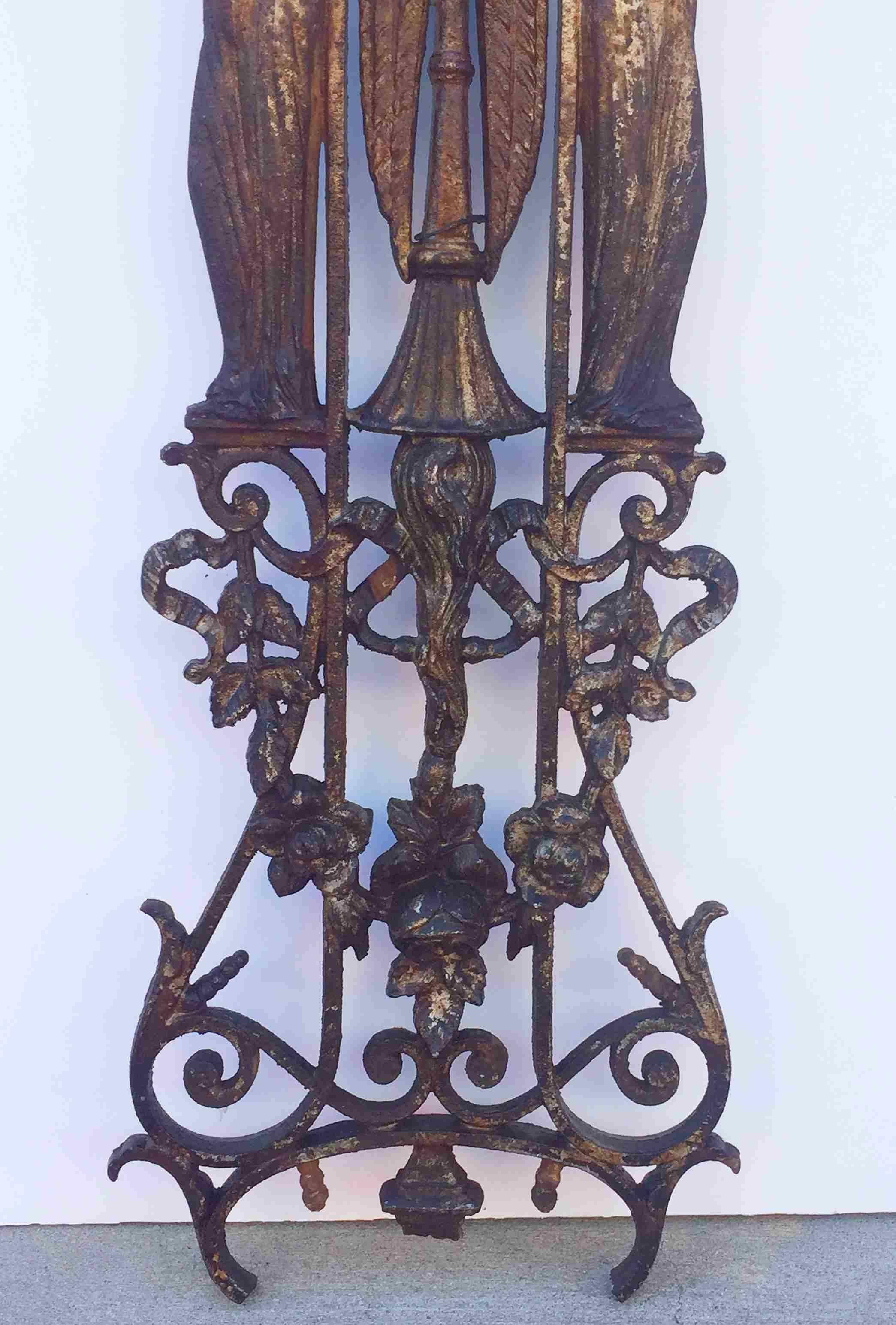 Large French Crucifix or Cross with Madonna and Angels of Cast Iron 6
