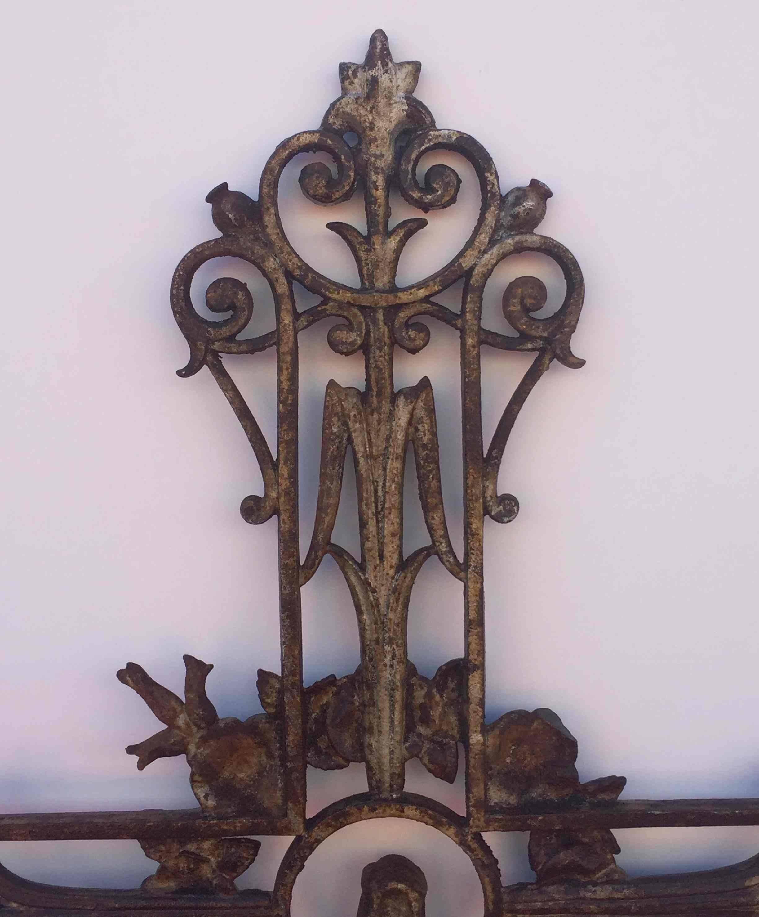 Large French Crucifix or Cross with Madonna and Angels of Cast Iron 7