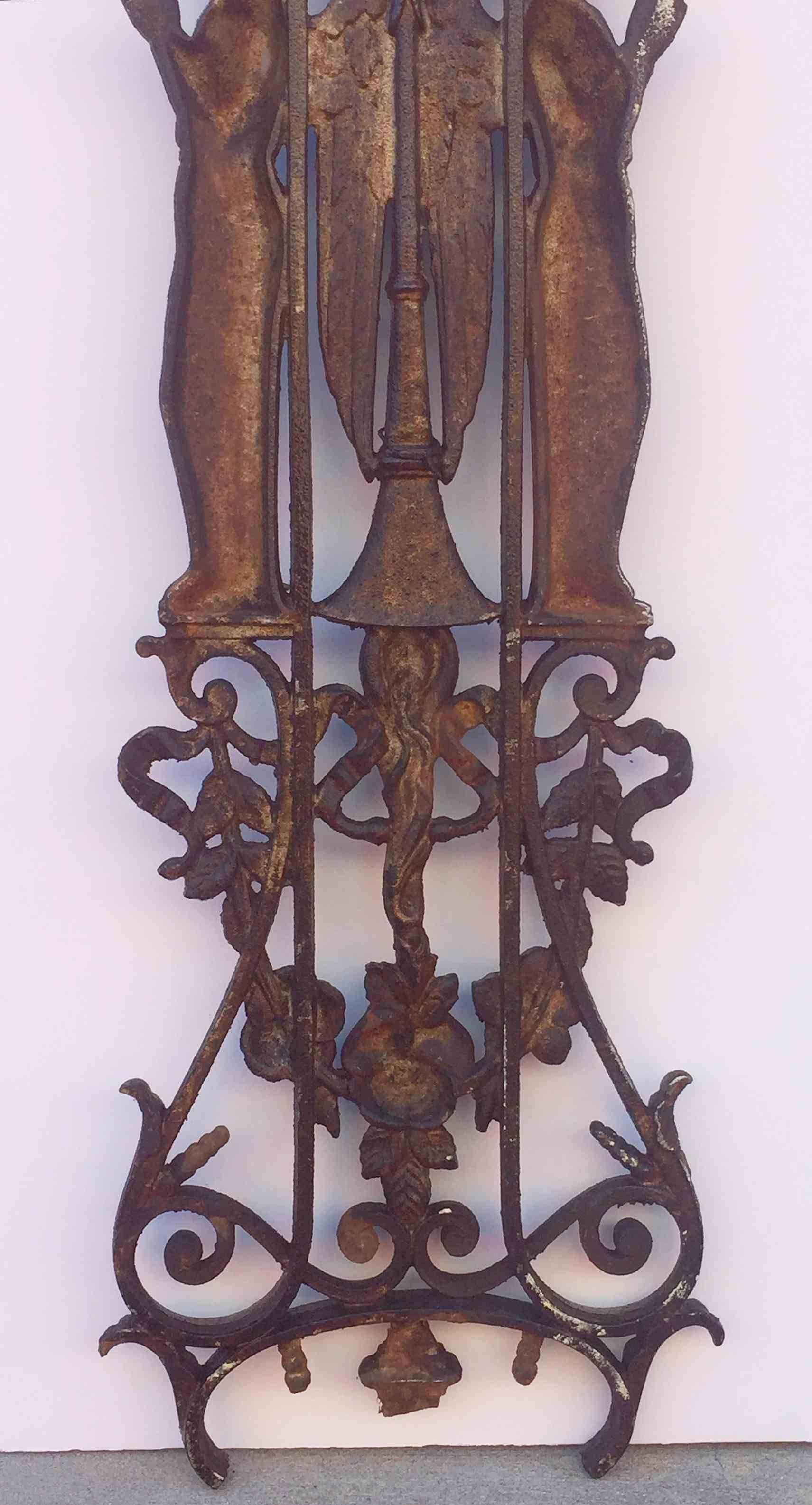 Large French Crucifix or Cross with Madonna and Angels of Cast Iron 9
