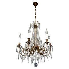 Antique Large French Crystal 6 Branch Salon Chandelier