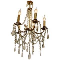 Large French Crystal and Brass 5 Branch Chandelier