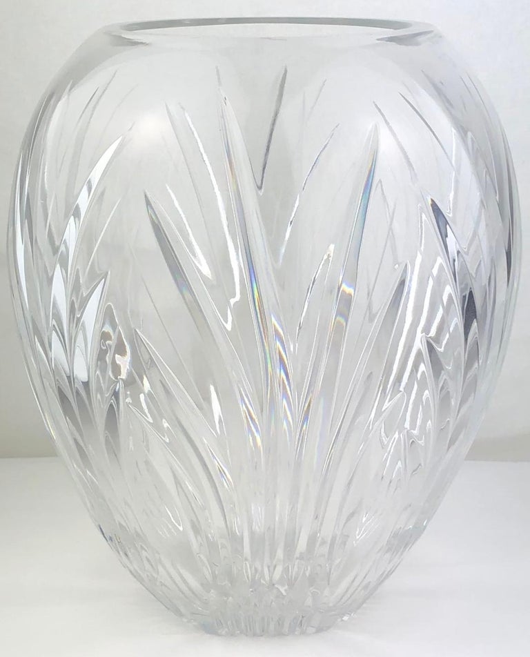 Large French Hand Cut Crystal Flower Vase Manner of Baccarat For Sale