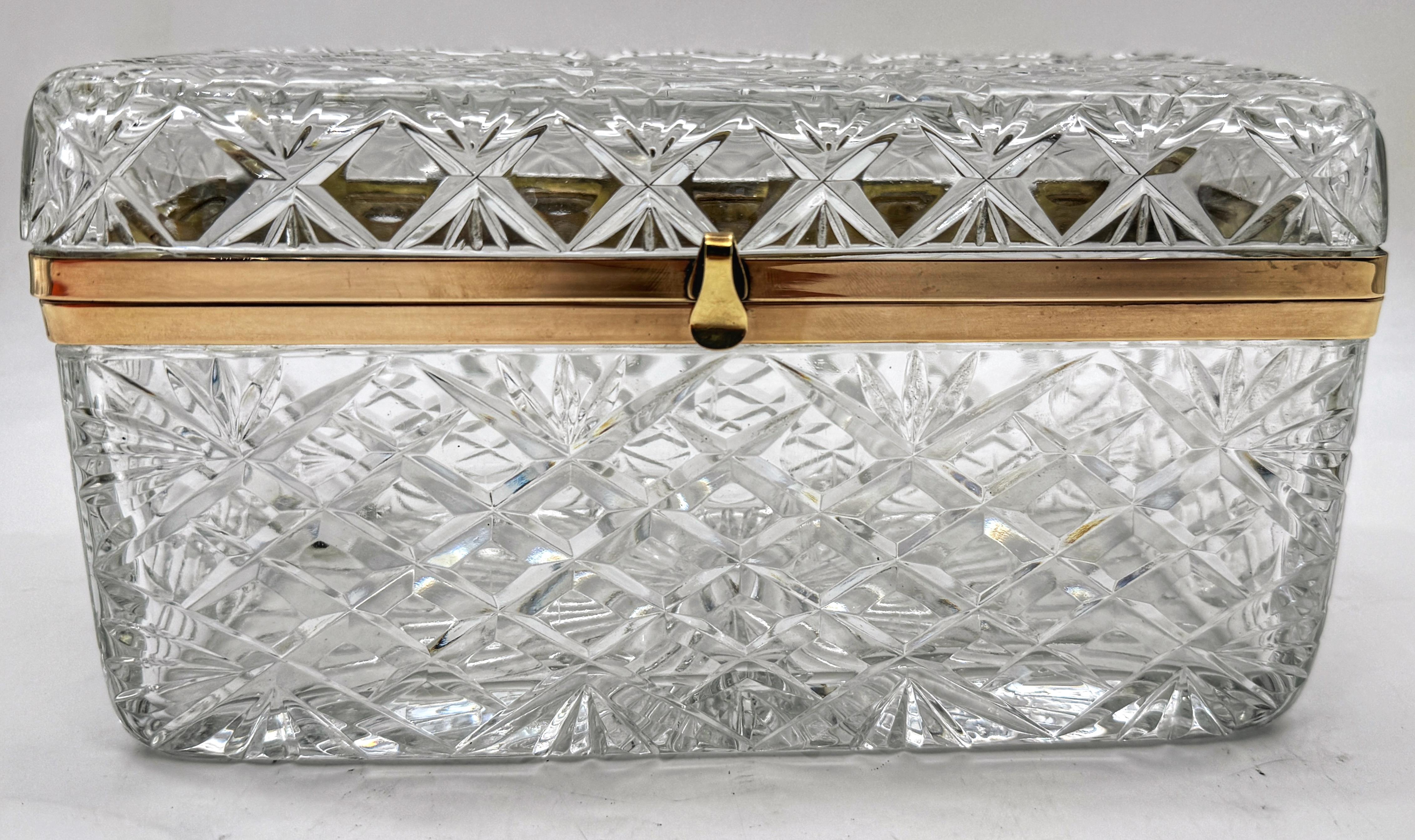 Neoclassical Large French Cut Crystal Rectangular Table Box, Attributed to Baccarat For Sale