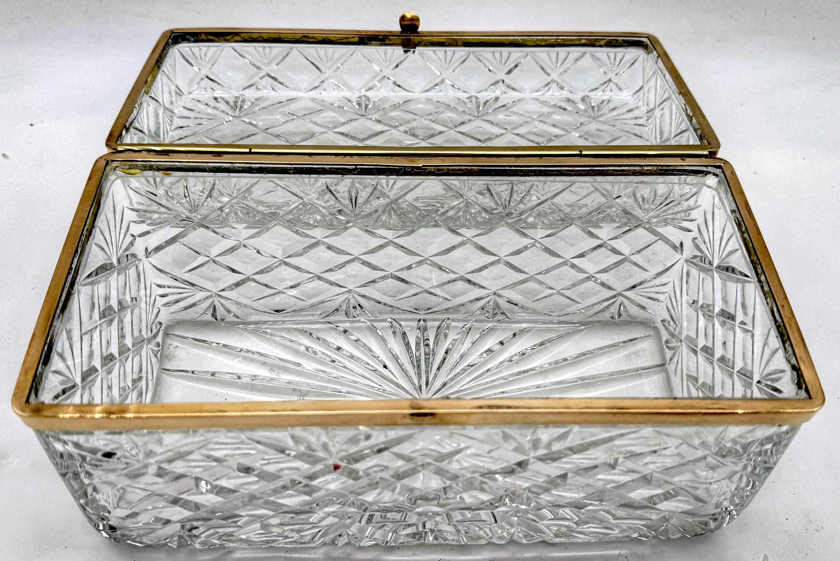 Large French Cut Crystal Rectangular Table Box, Attributed to Baccarat For Sale 2