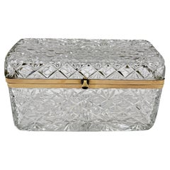 Large French Cut Crystal Rectangular Table Box, Attributed to Baccarat