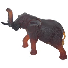 Large French Daum Pate de Verre Crystal Elephant