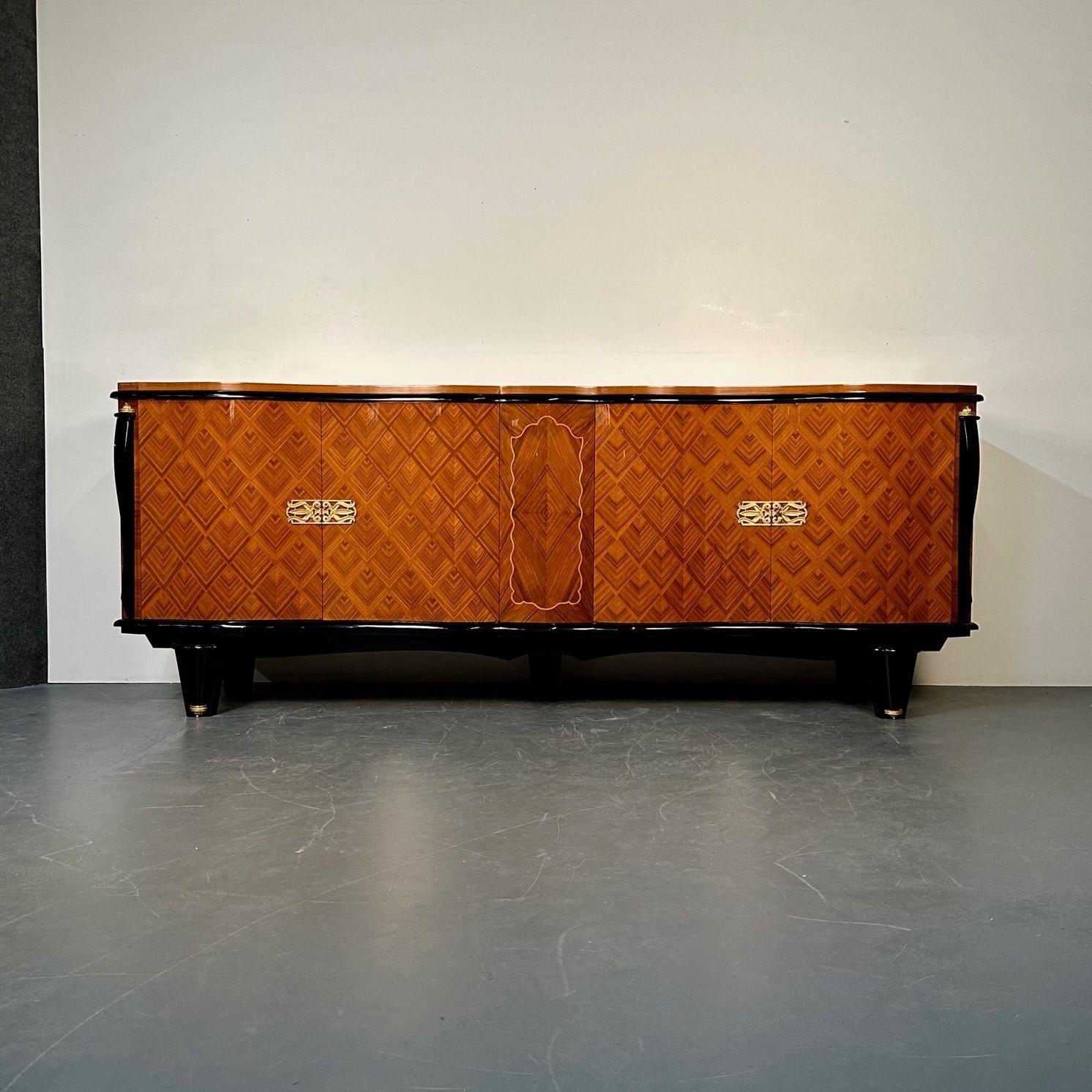Art Deco Large French Deco Marquetry Sideboard, Buffet, Rosewood, Walnut, Marquetry For Sale