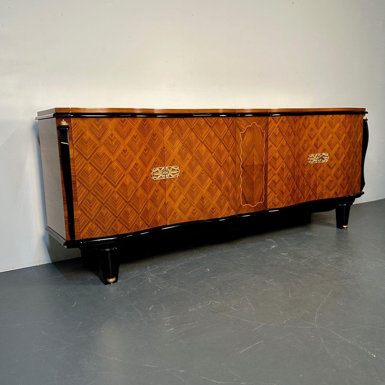 20th Century Large French Deco Marquetry Sideboard, Buffet, Rosewood, Walnut, Marquetry For Sale