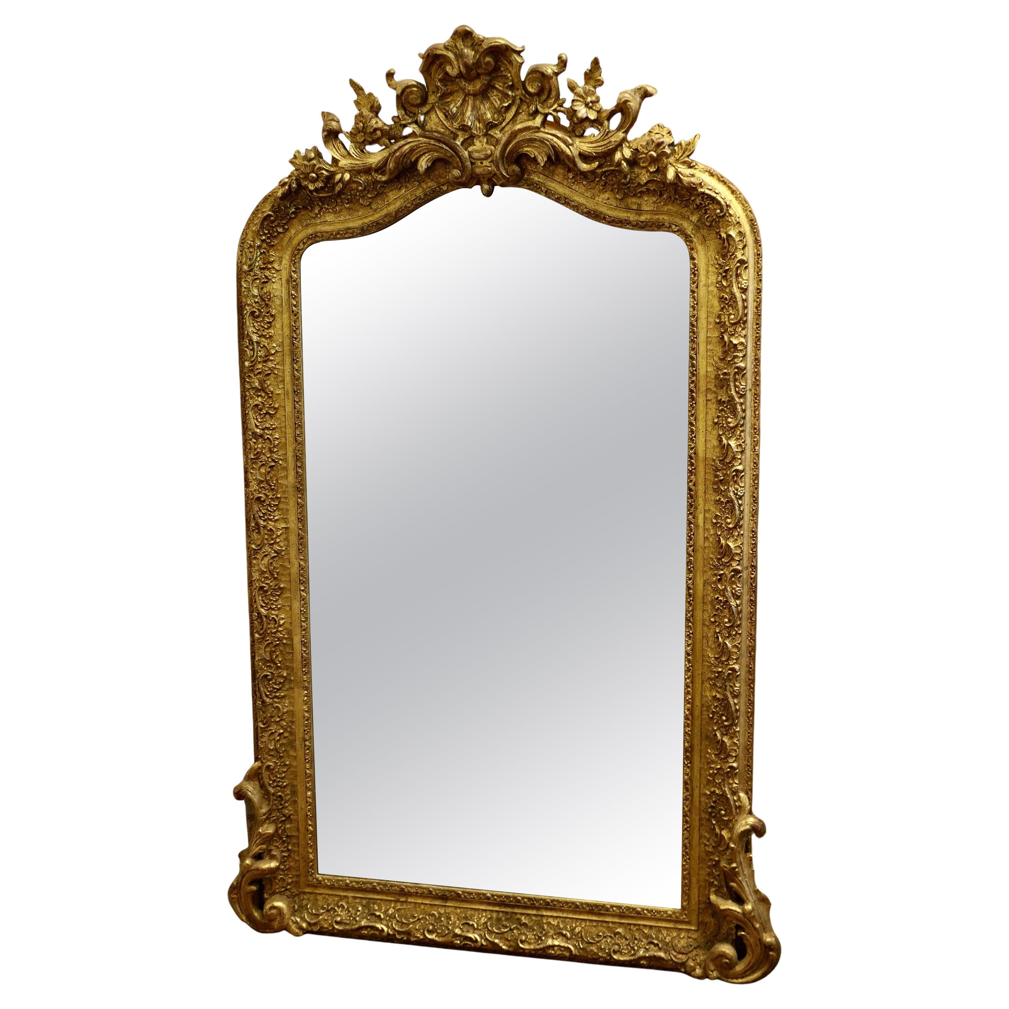 Large French Decorated Louis Philippe Wall Mirror