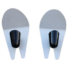 Large French Decorative Sconces in Black and White Enamelled Metal Mid-Century