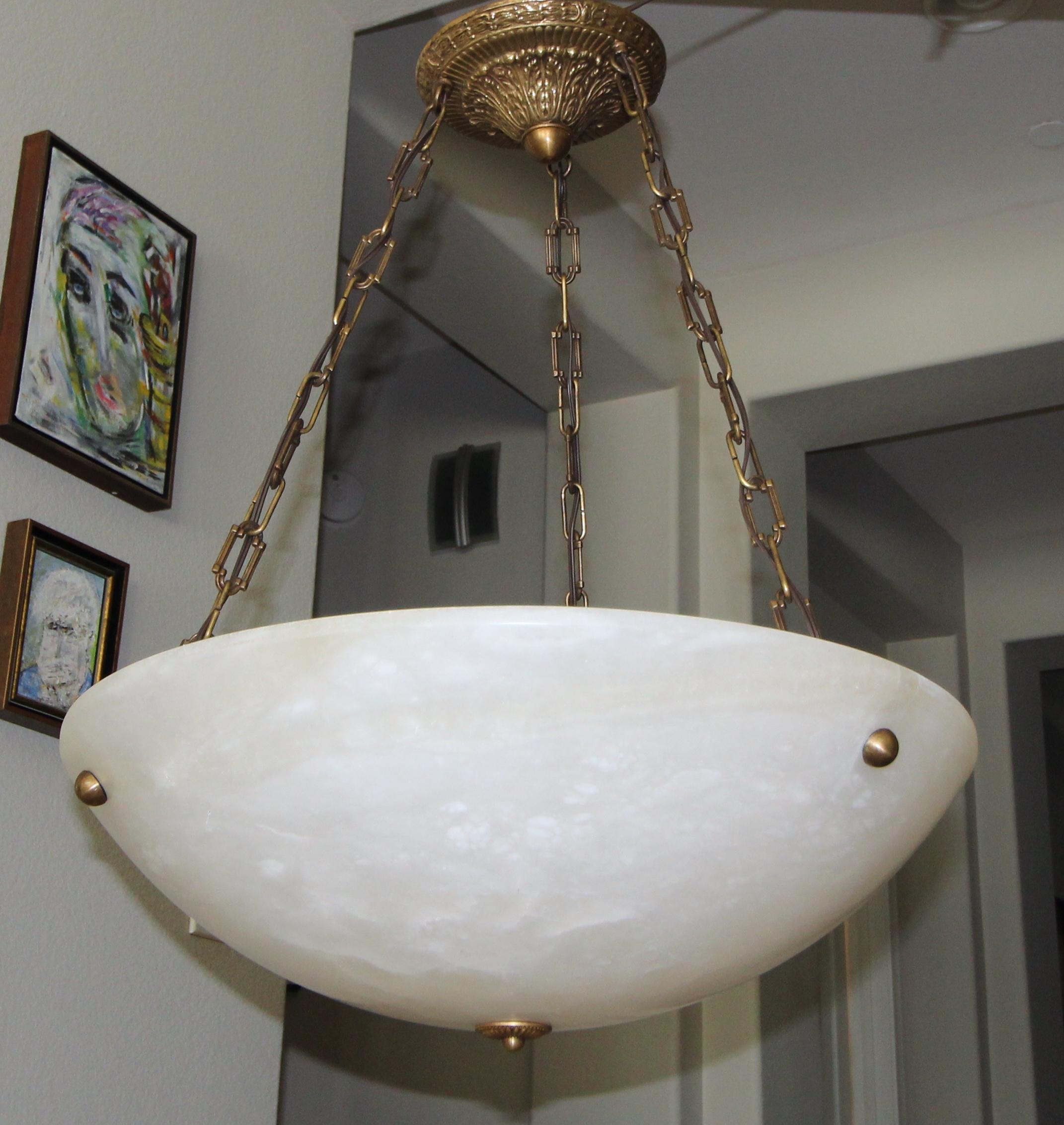 Large French Directoire Style Alabaster Chandelier Pendant Light 5