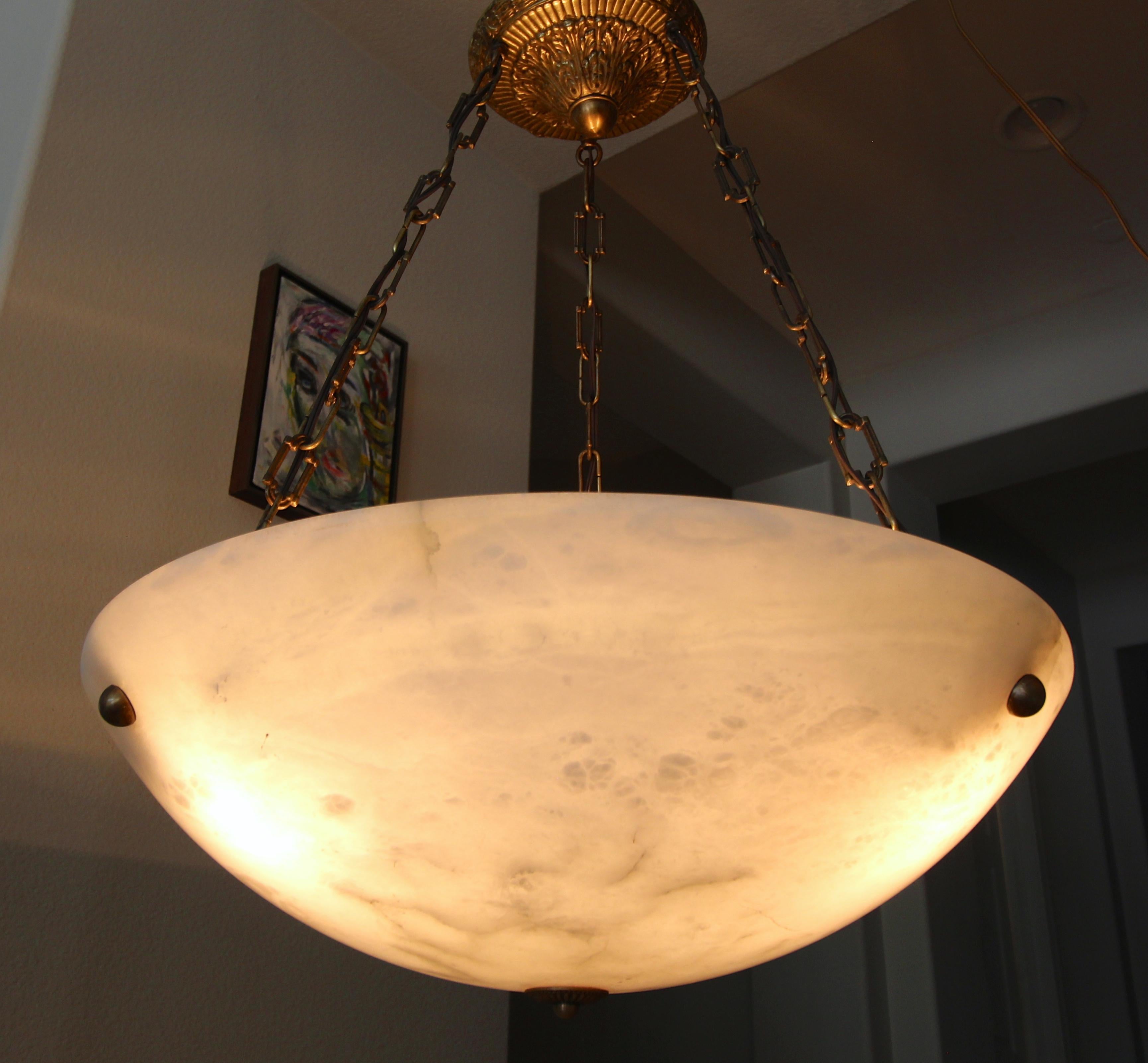 Large French Directoire Style Alabaster Chandelier Pendant Light 13