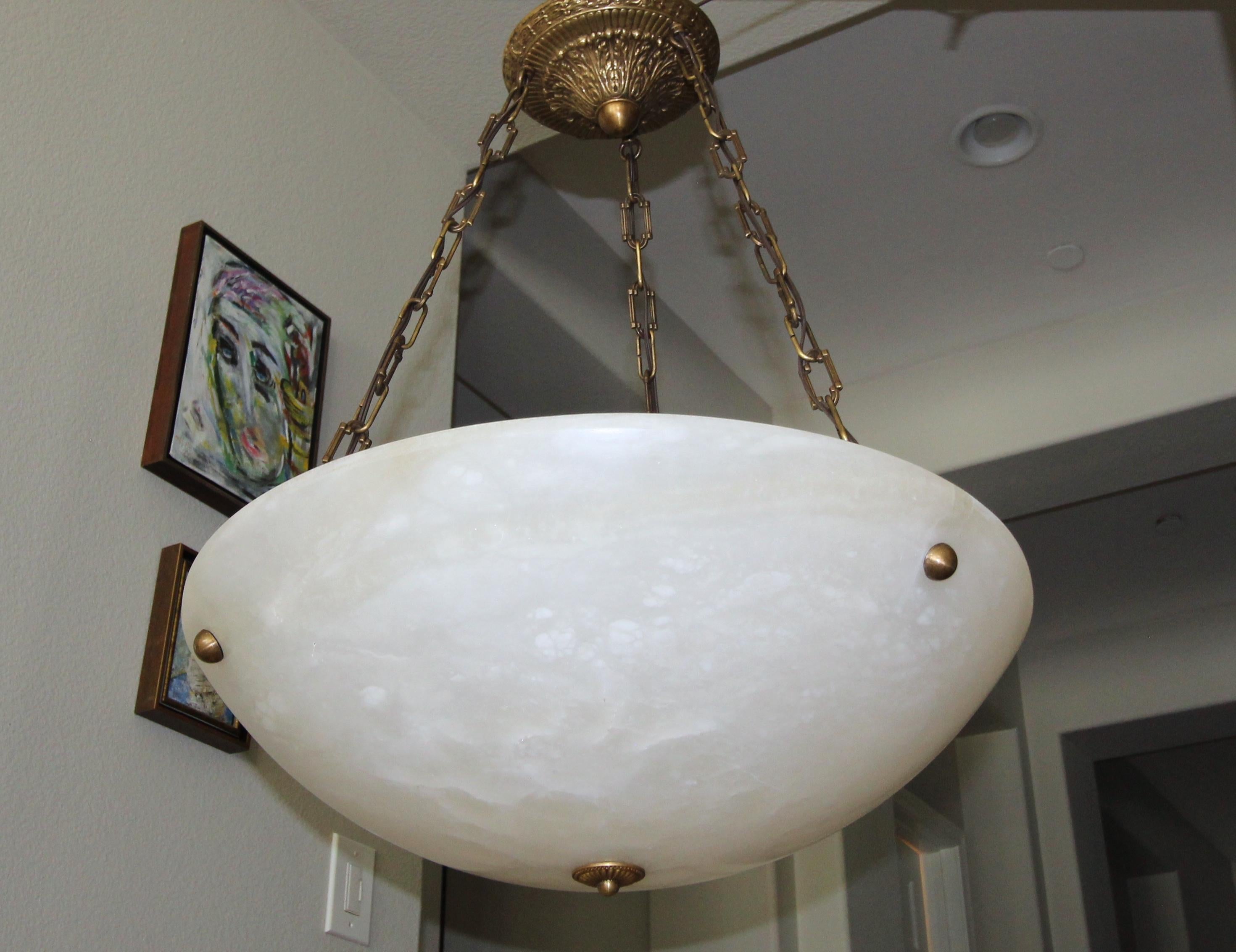 Large French Directoire Style Alabaster Chandelier Pendant Light 14