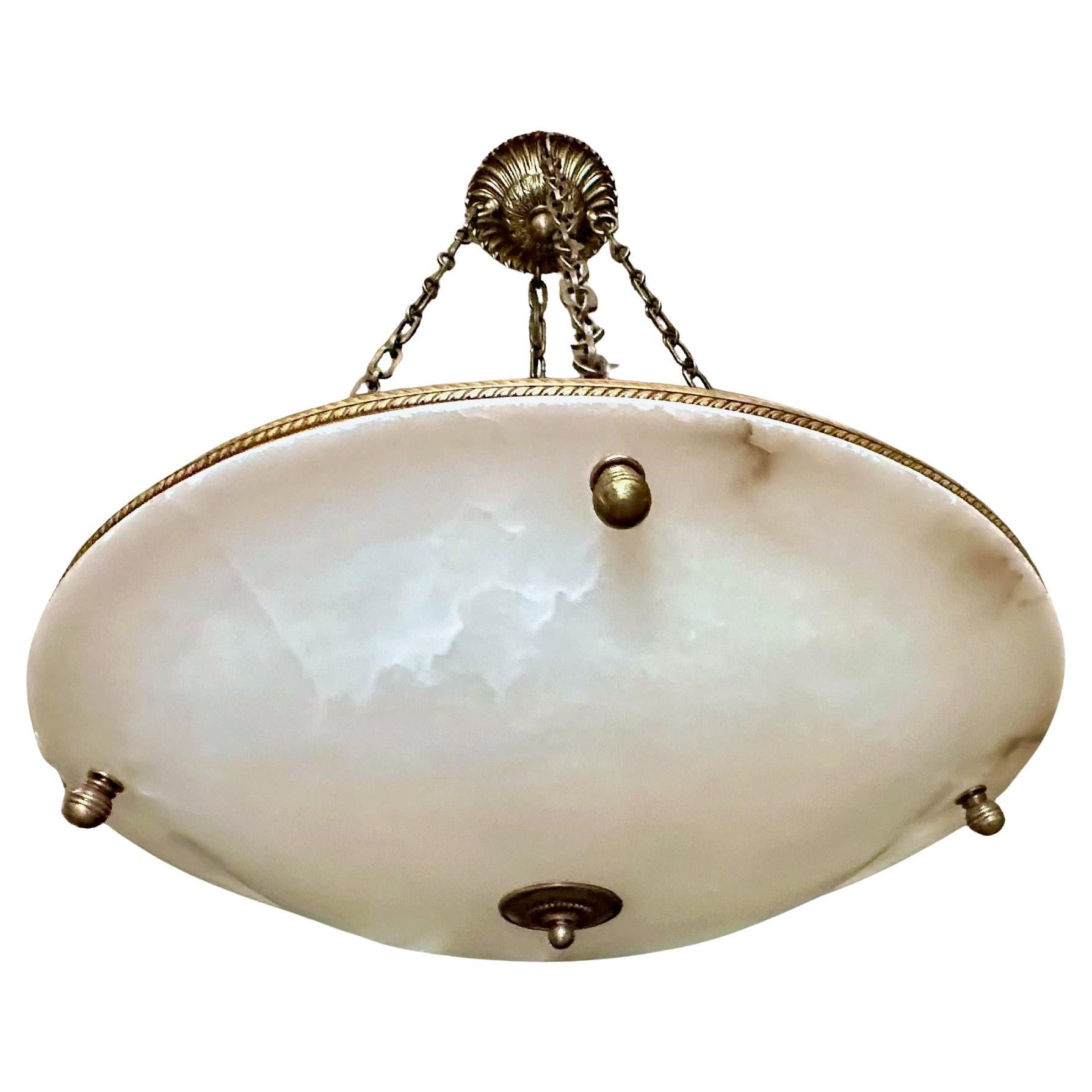 Large French Directoire Style Alabaster Chandelier Pendant Light