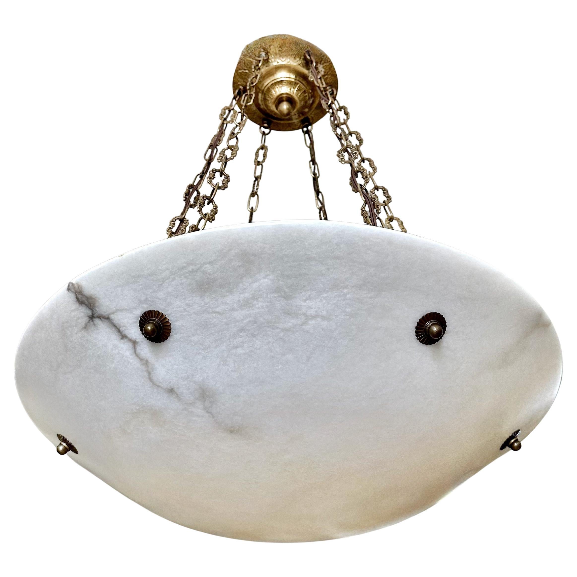 Large French Directoire Style Alabaster Chandelier Pendant Light