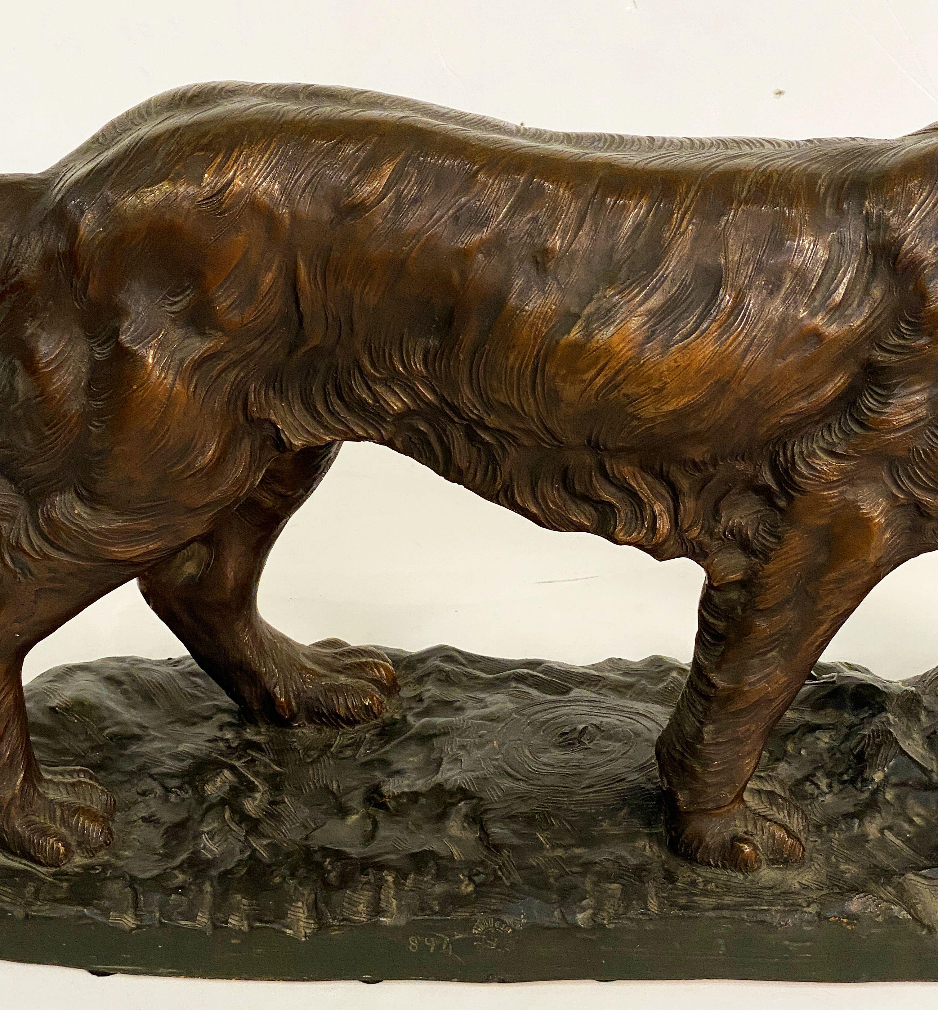 Glazed Large French Dog Sculpture on Pedestal Base For Sale