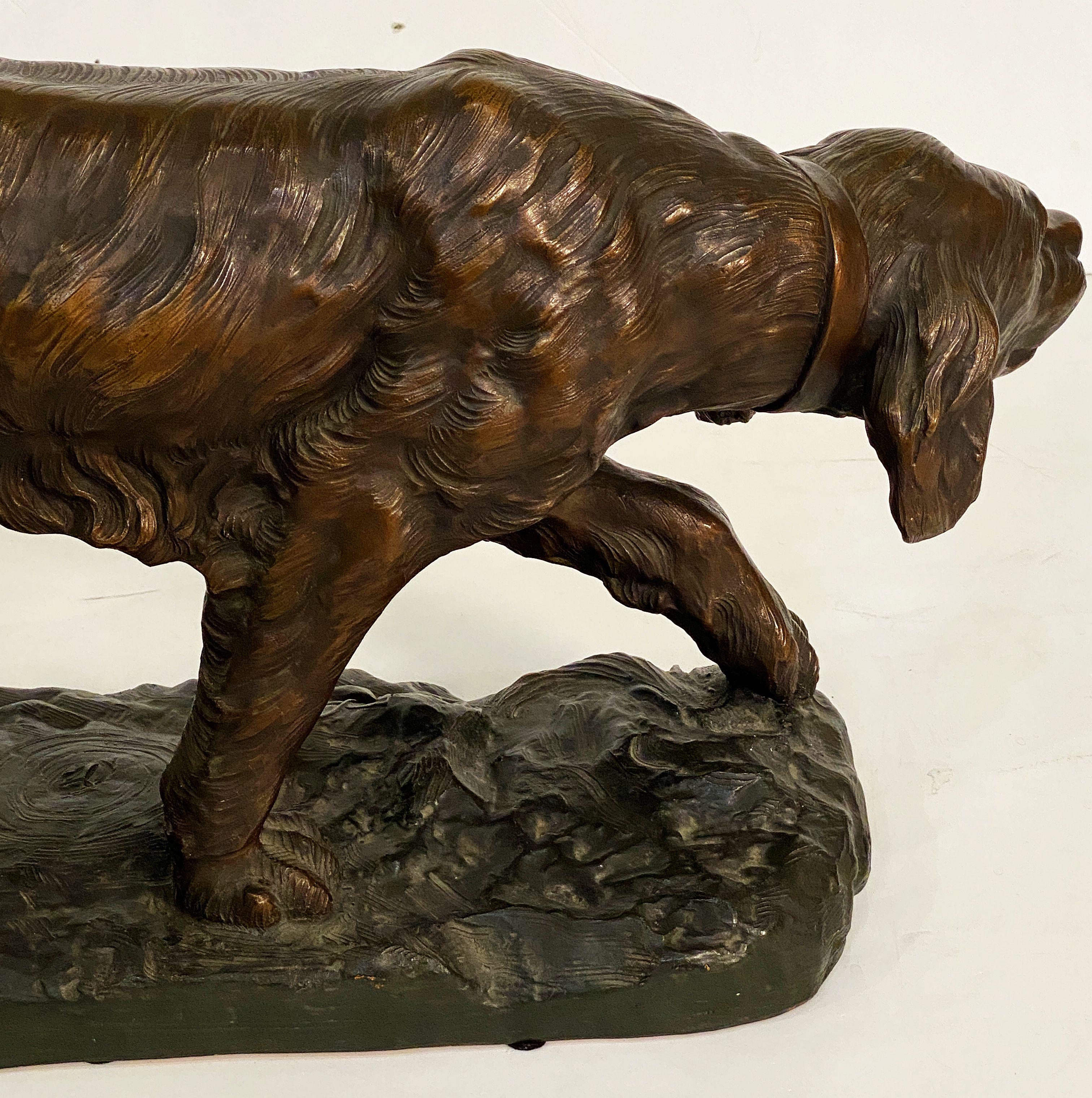 Large French Dog Sculpture on Pedestal Base In Good Condition For Sale In Austin, TX