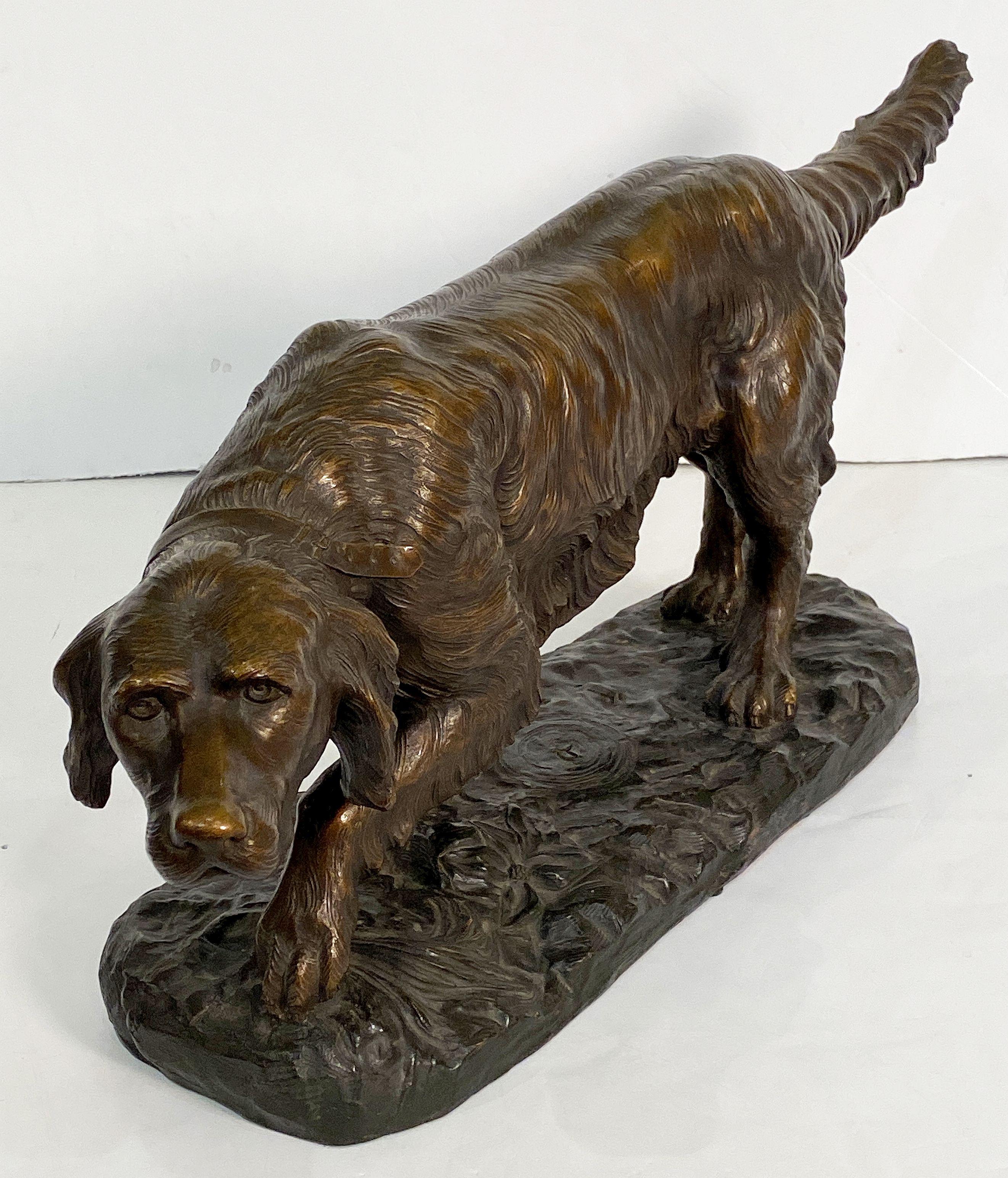 Earthenware Large French Dog Sculpture on Pedestal Base For Sale