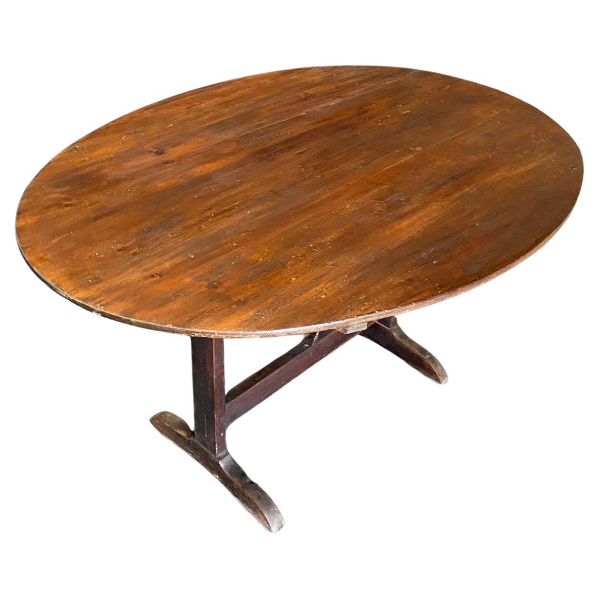 Large French Early 19th Century Oval Wine Tasting or Tilt-Top Dining Table For Sale