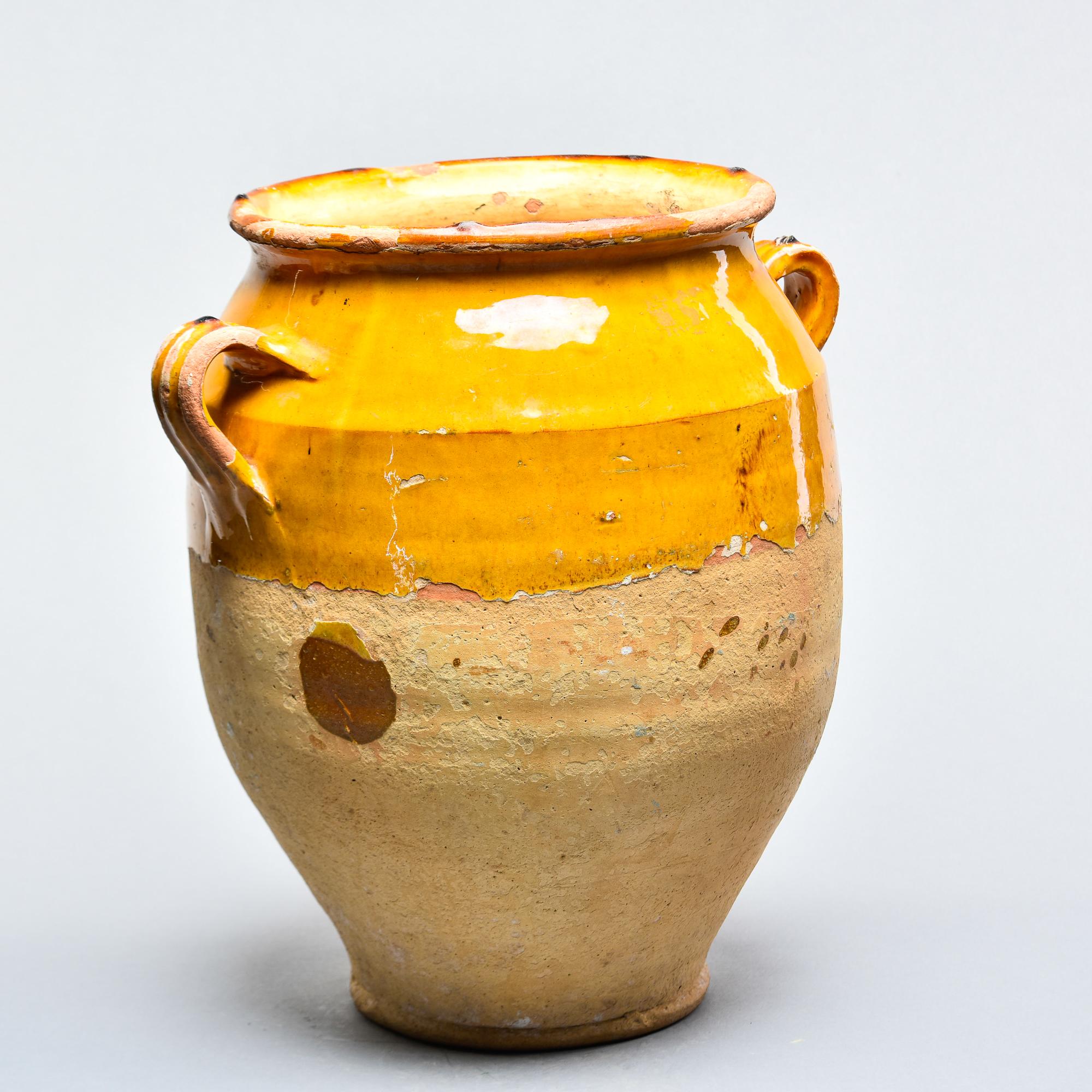 Glazed Large French Early 20th C Yellow Confit Jar For Sale