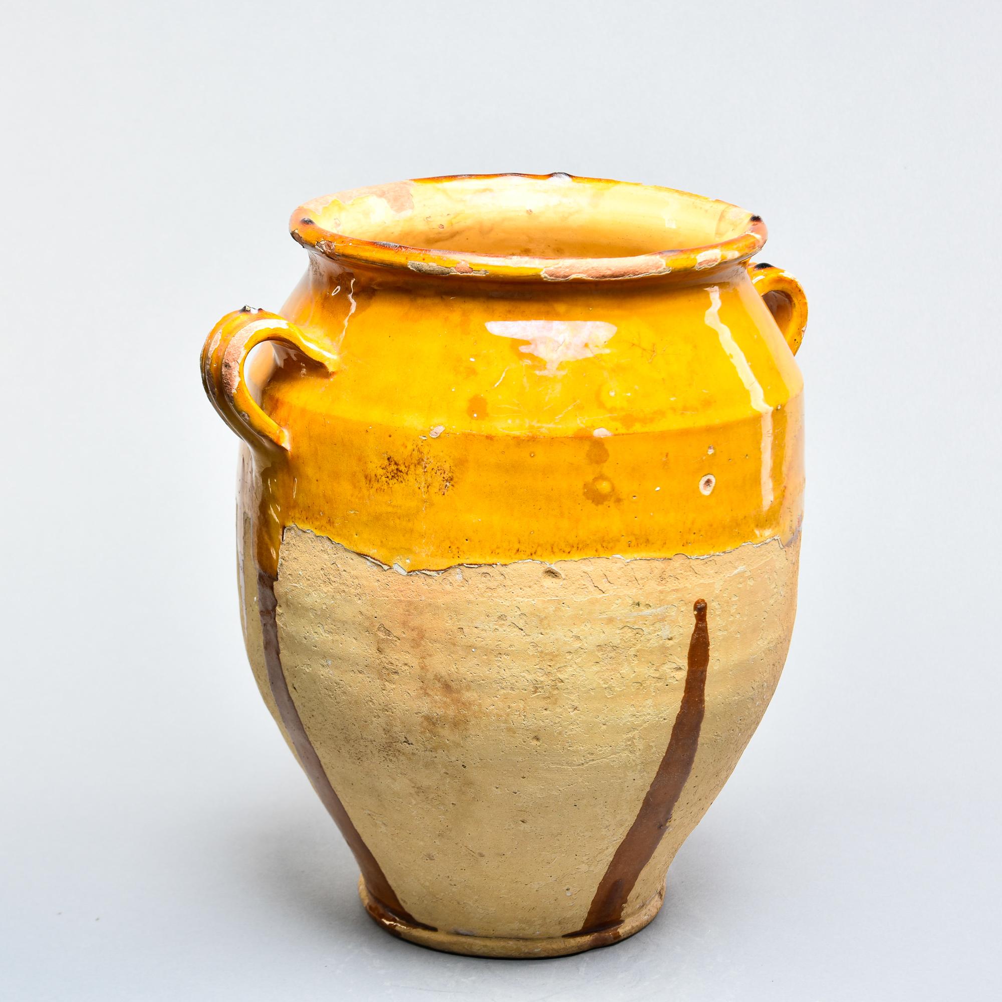 Ceramic Large French Early 20th C Yellow Confit Jar For Sale