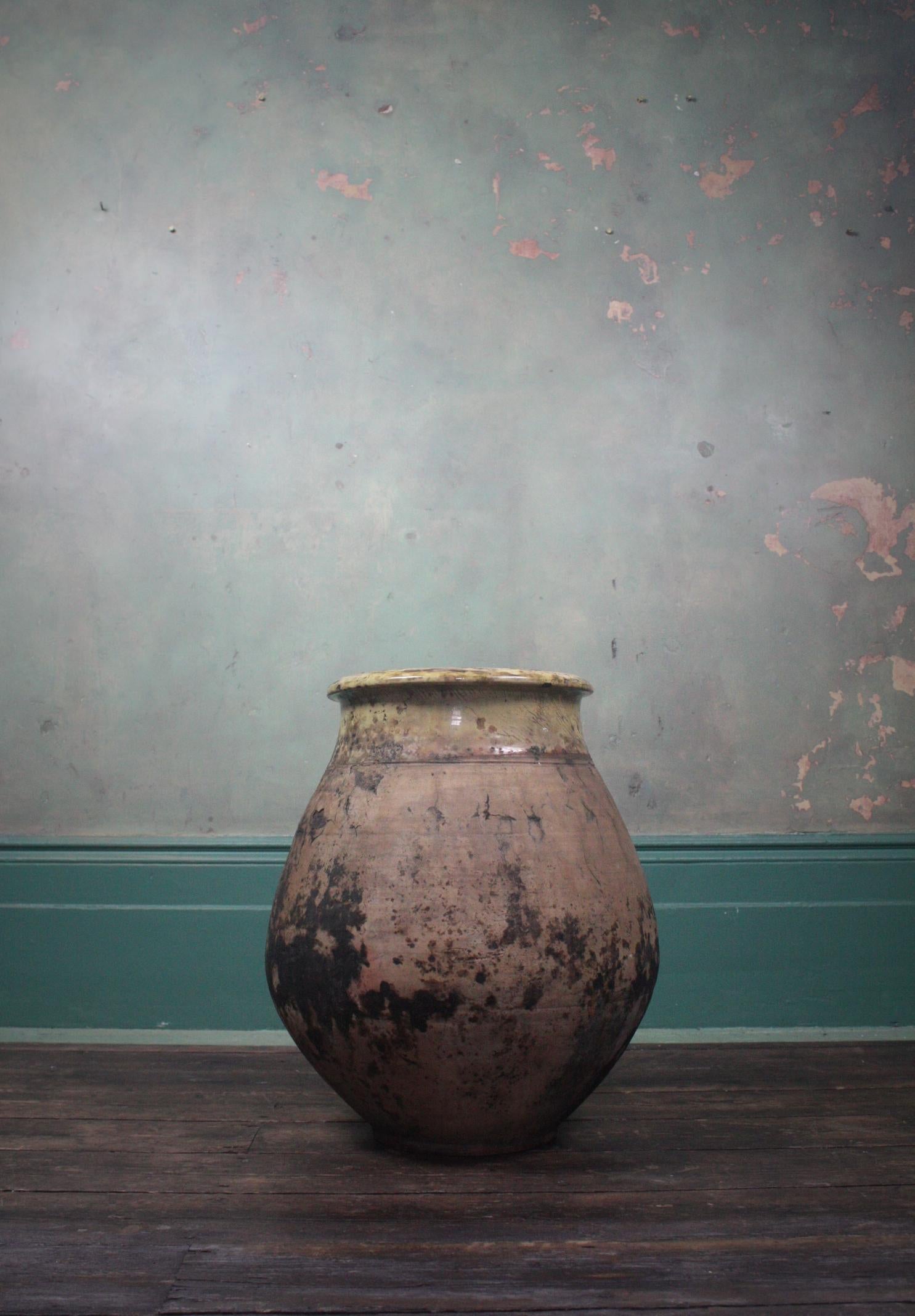 Large French Early 20th Century Clay Biot Olive Jar, Primitive Pot  In Good Condition In Lowestoft, GB
