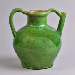 Large French Early 20th Century Green Pot with Spout Handle