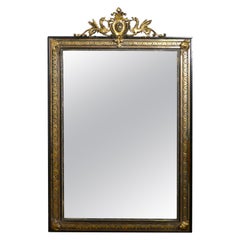 Large French Ebonized, Brass and Gilt Wall Mirror, Dragons and Crest