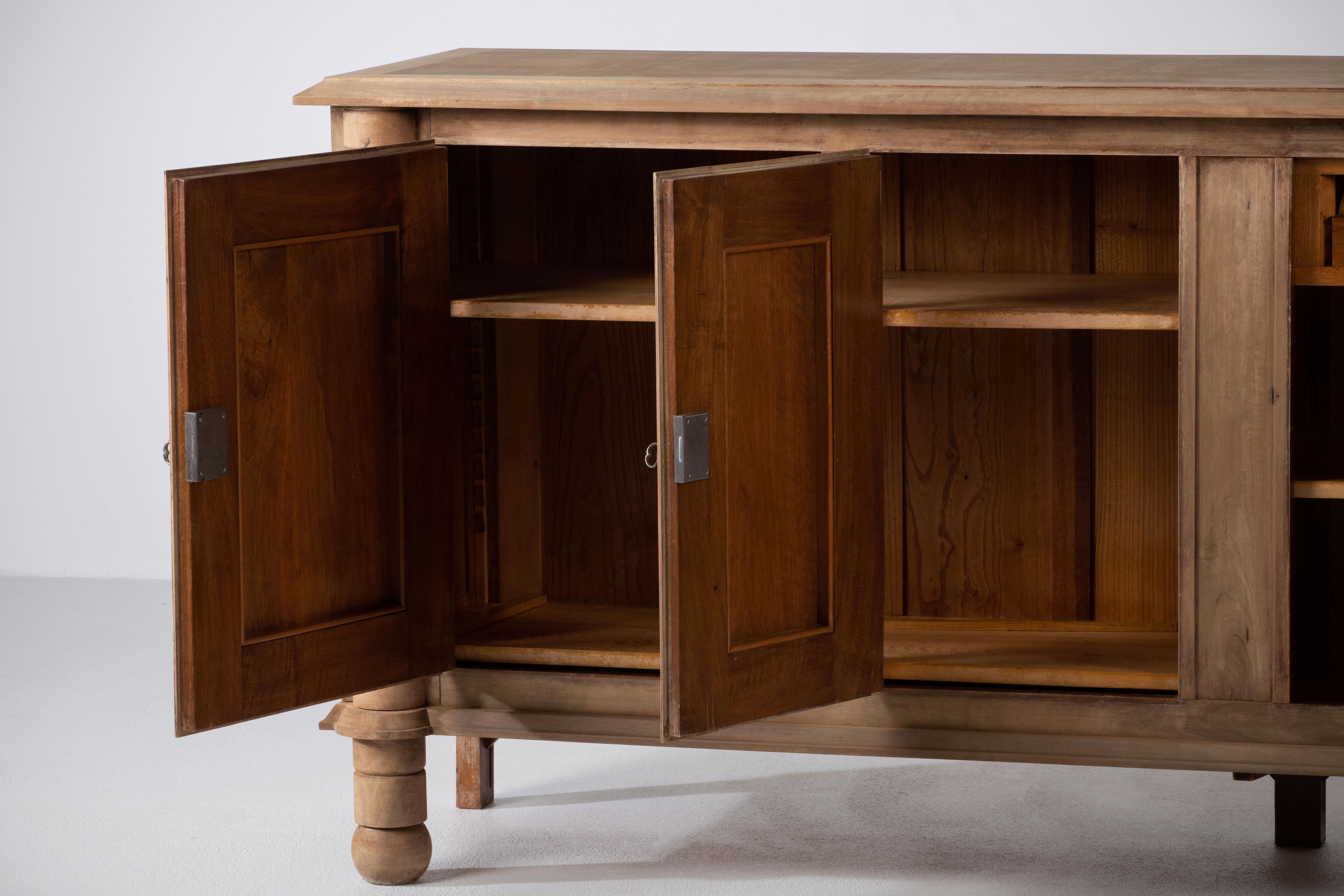 Large French Ebonized Oak Art Deco Sideboard Charles Dudouyt France, circa 1940s In Good Condition In Wiesbaden, DE