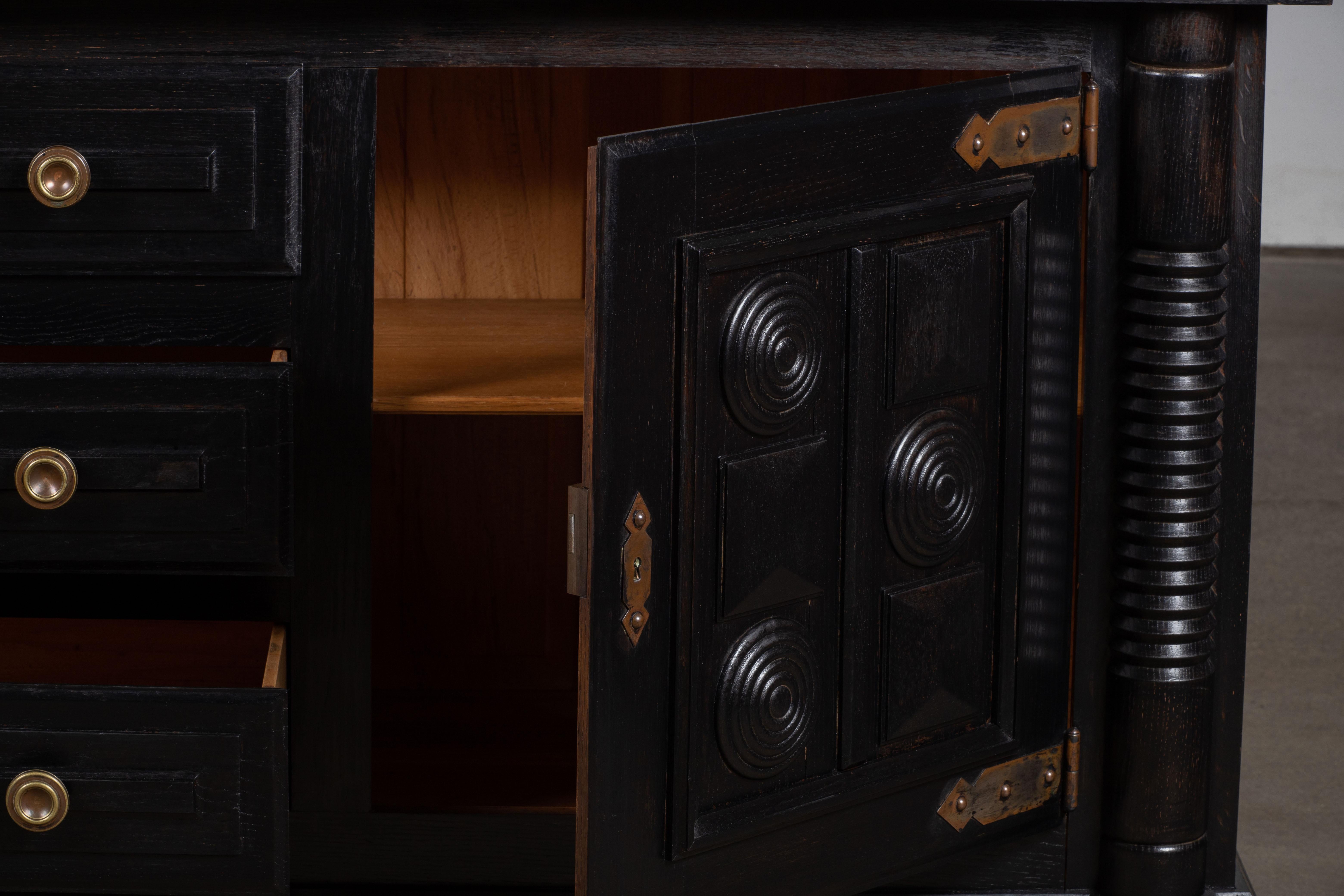 Large French Ebonized Oak Art Deco Sideboard, Charles Dudouyt, France, C1940s 2