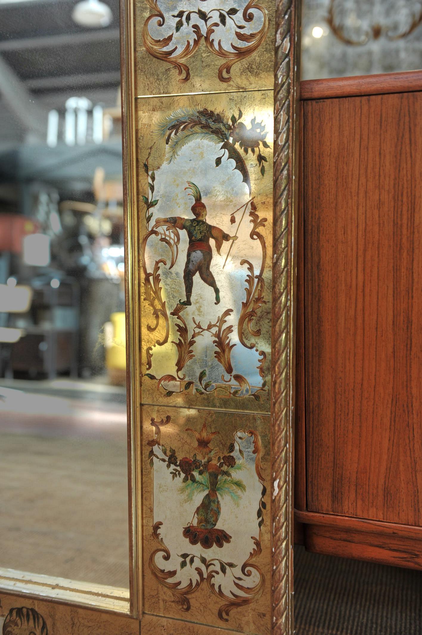 Large French Églomisé Glass and Gilt Wood  Mirror, 1940s 6