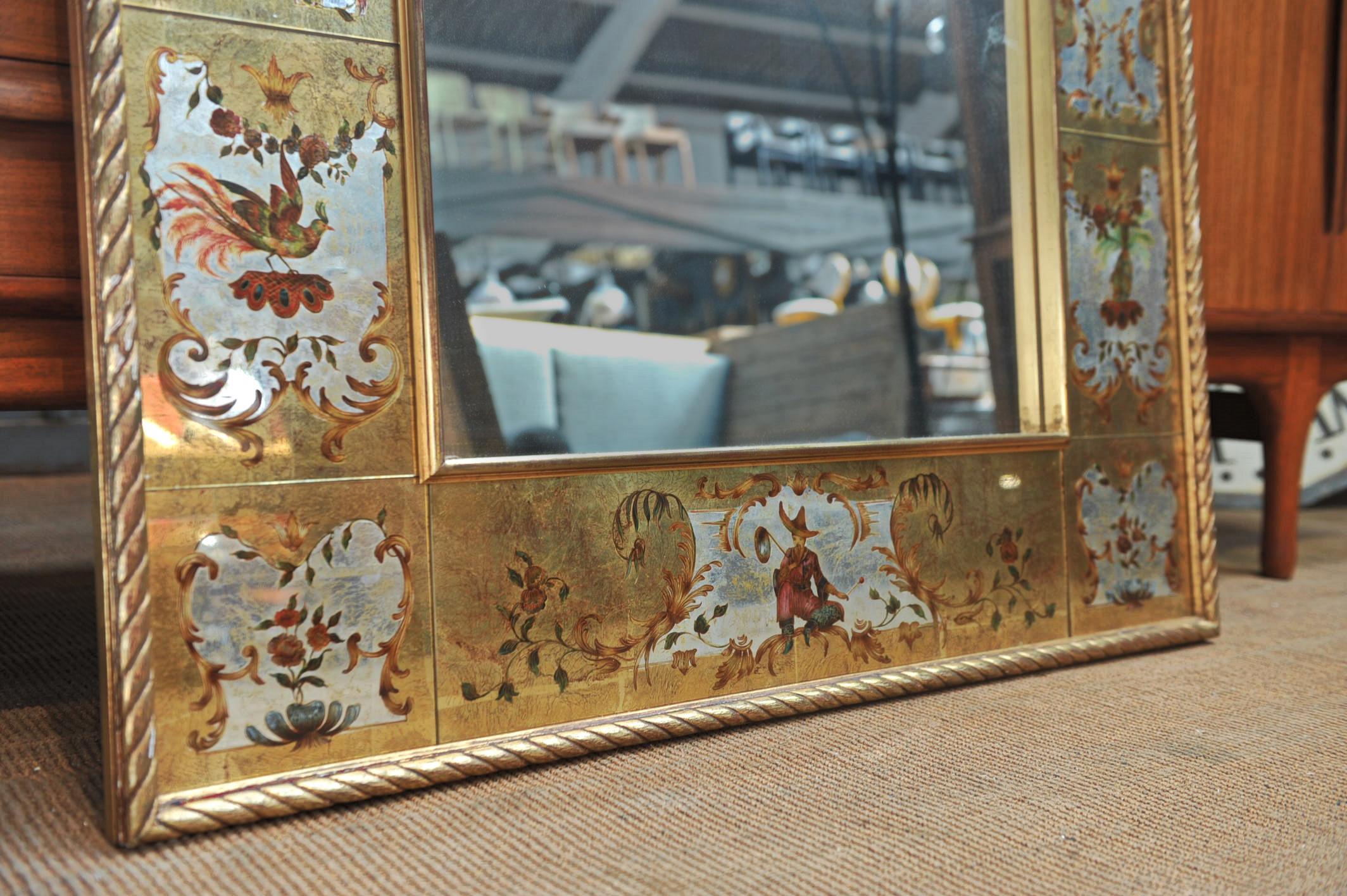 Large French Églomisé Glass and Gilt Wood  Mirror, 1940s 3