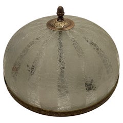 Large French Empire Brass Crackle Art Glass Flush Mount Ceiling Light Fixture