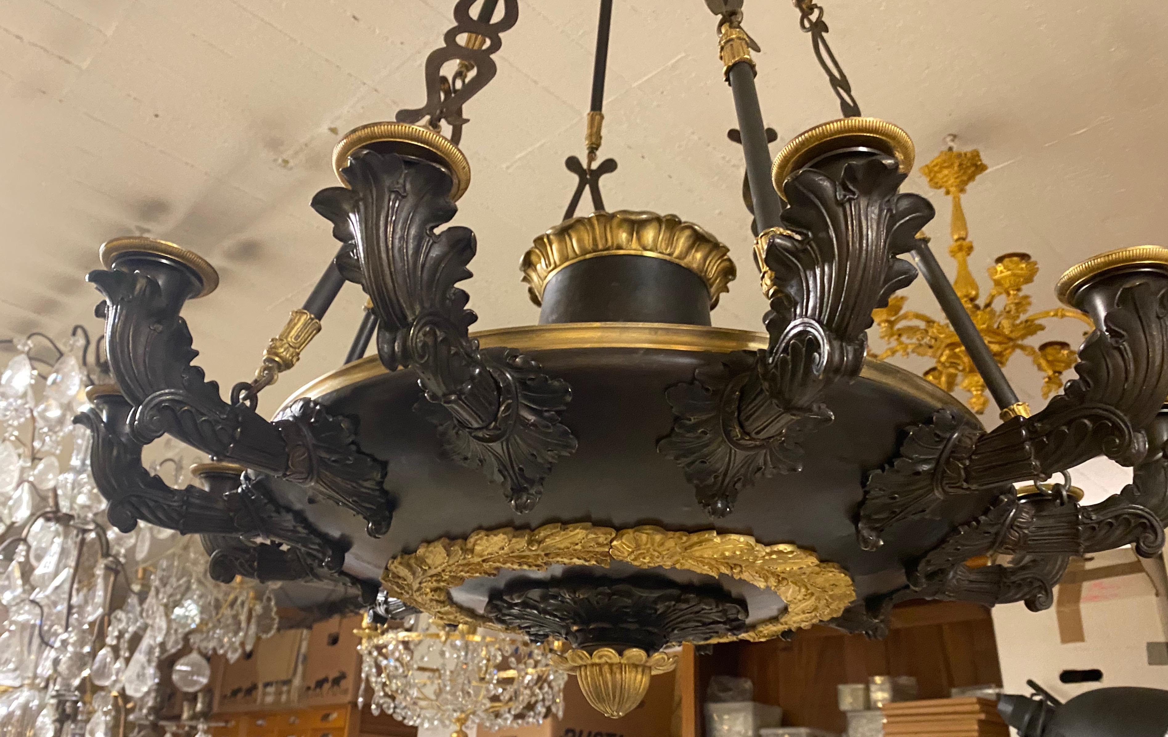 Gilt Large French Empire bronze chandelier.