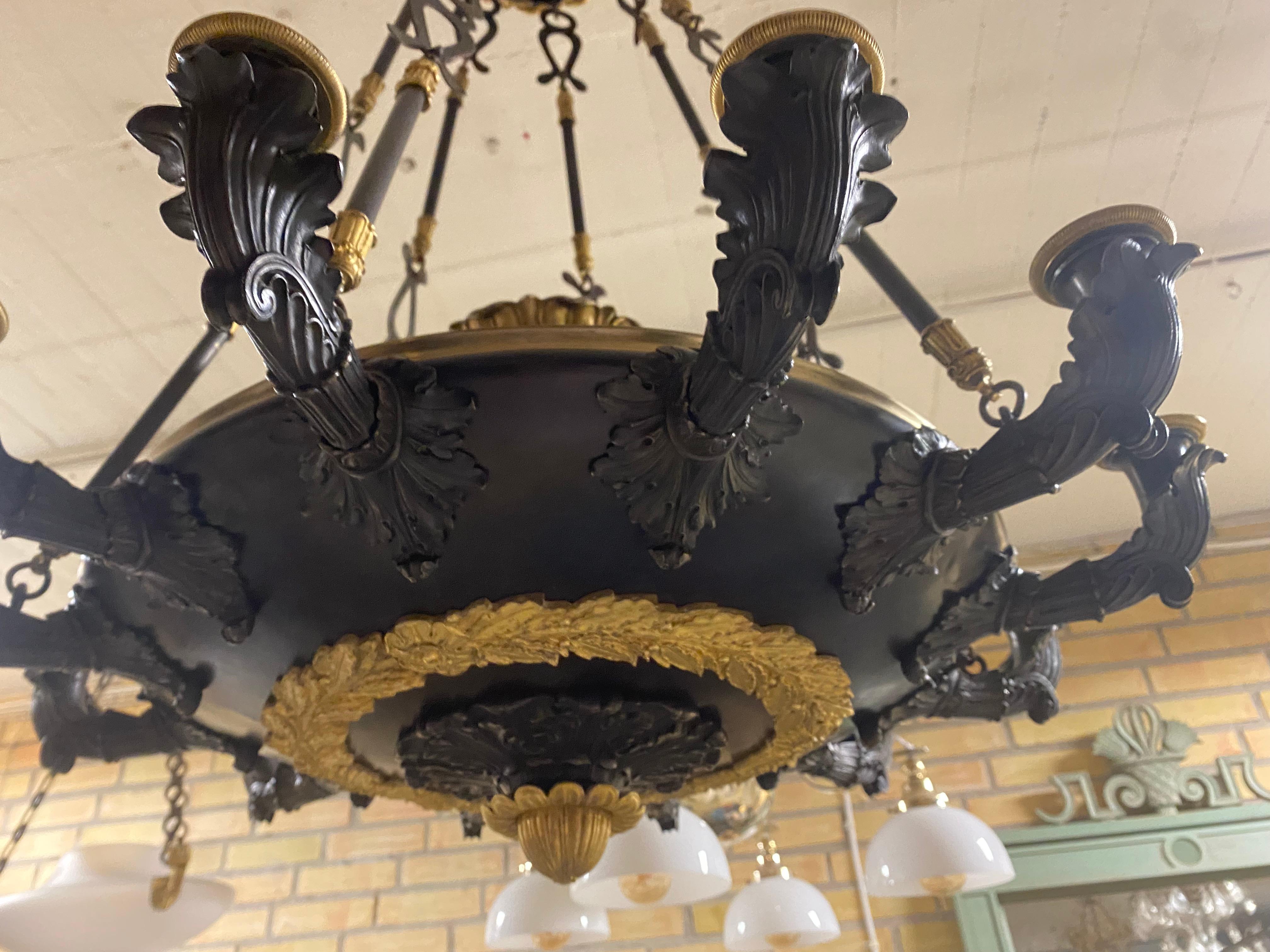 Early 19th Century Large French Empire bronze chandelier.