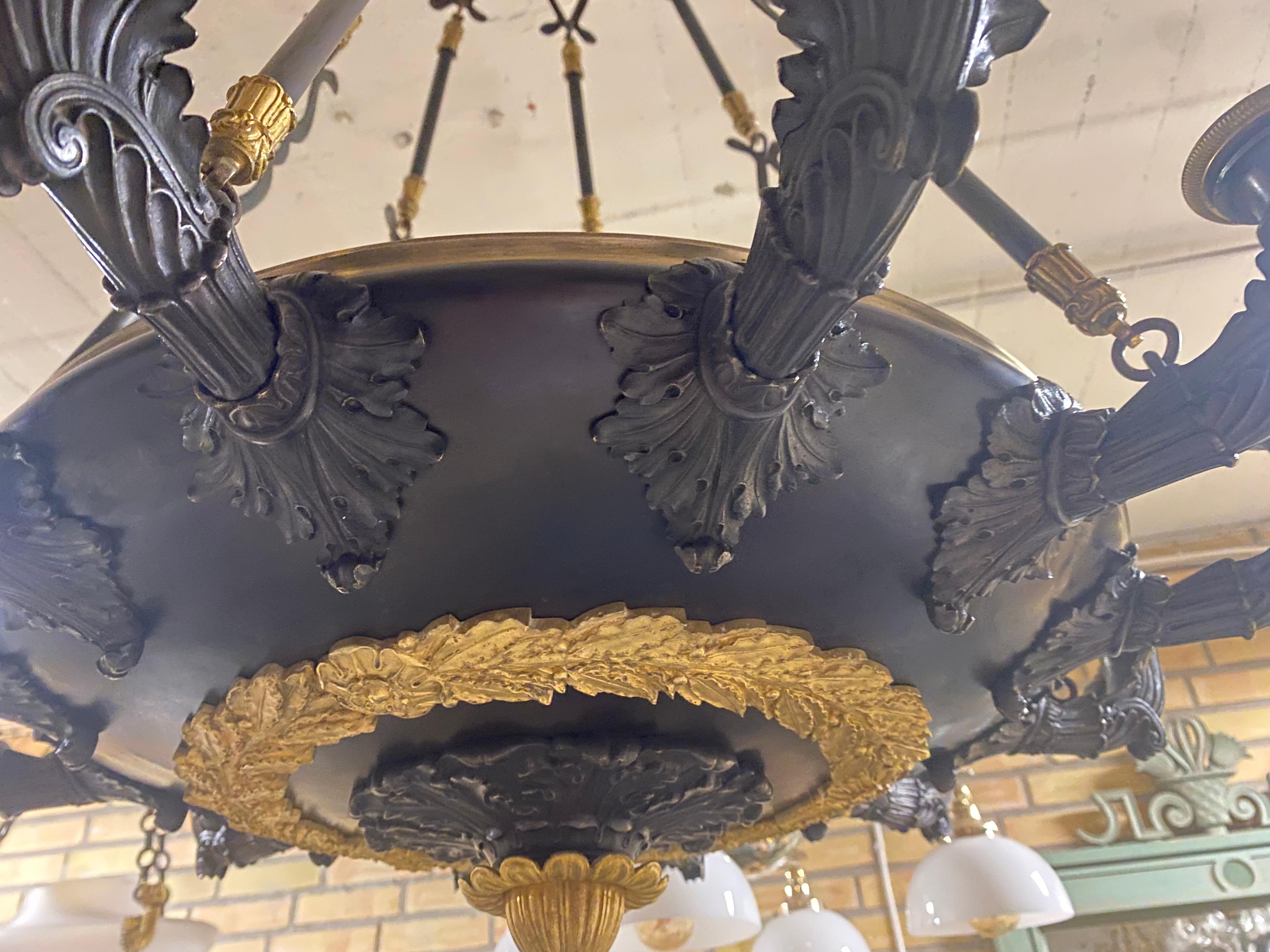Bronze Large French Empire bronze chandelier.