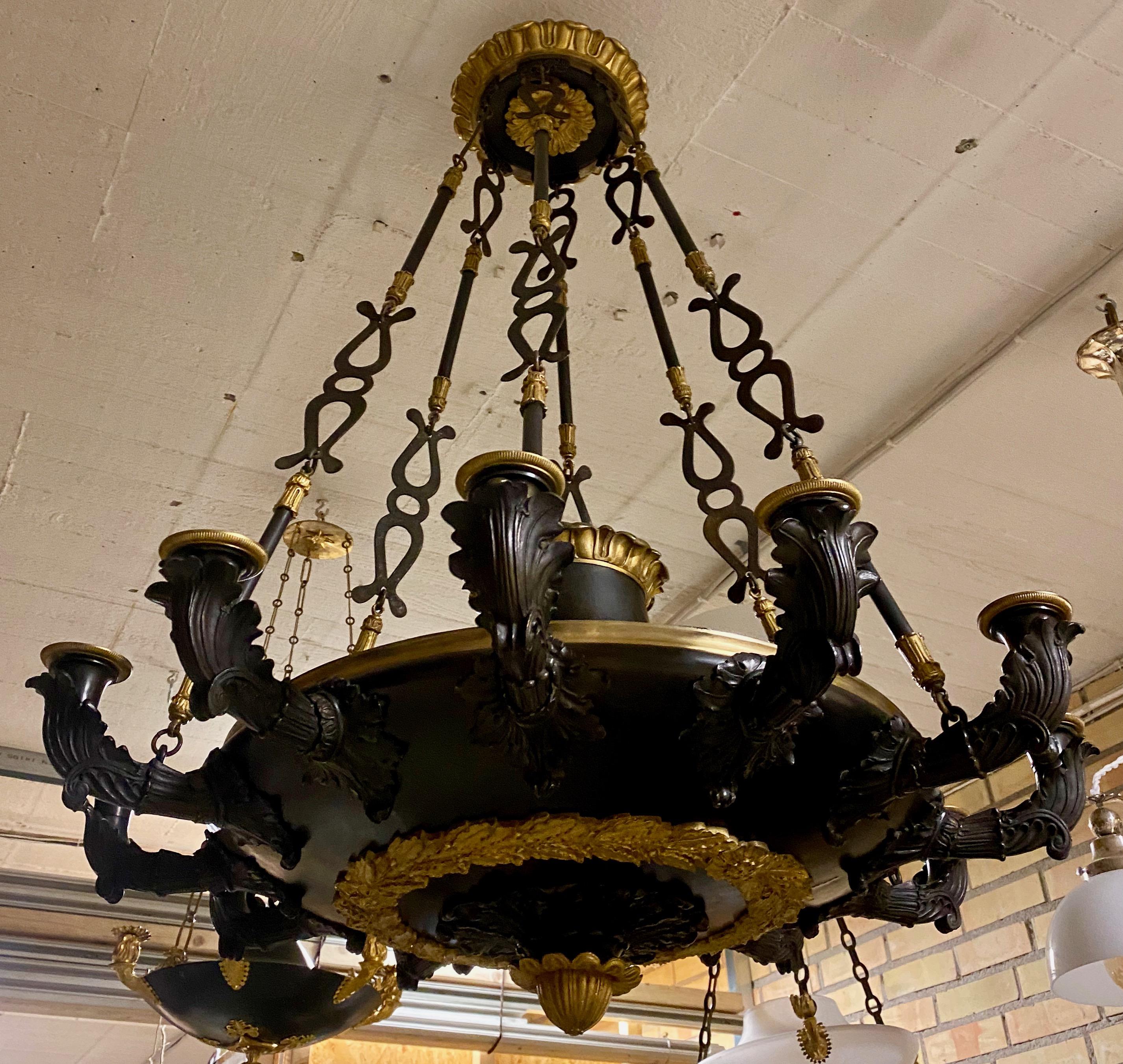 Large French Empire bronze chandelier. 1