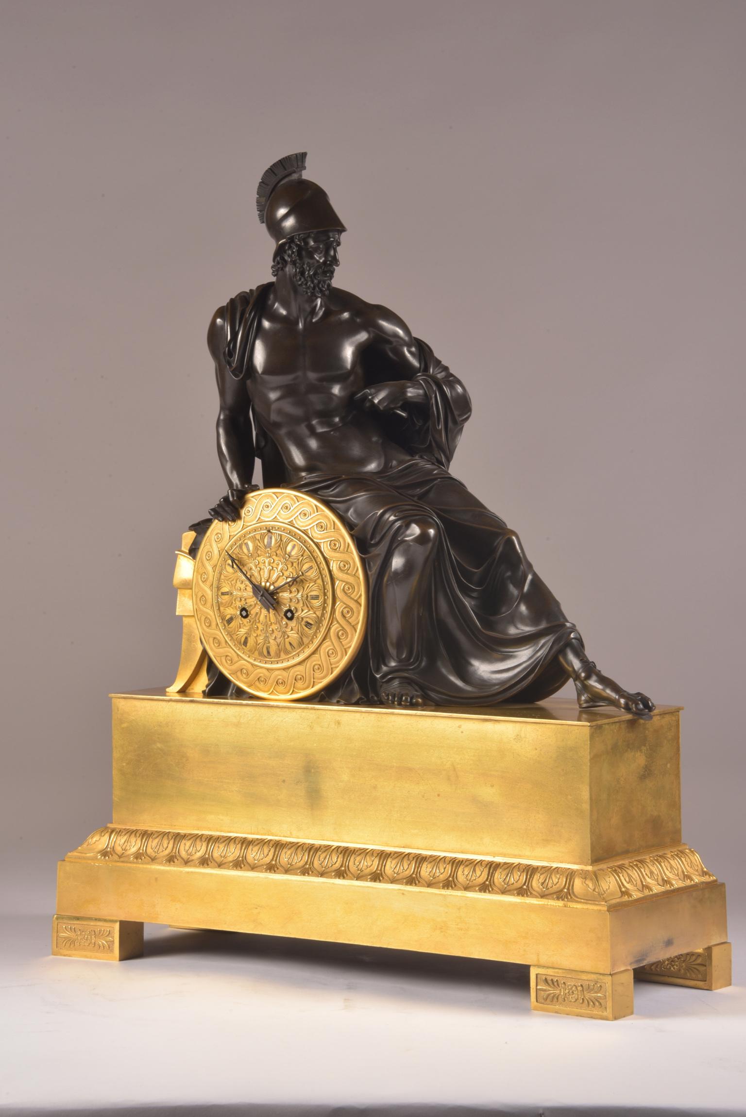 Large French Empire Clock Ormolu with Roman Soldier, Gilded Bronze, circa 1830 4